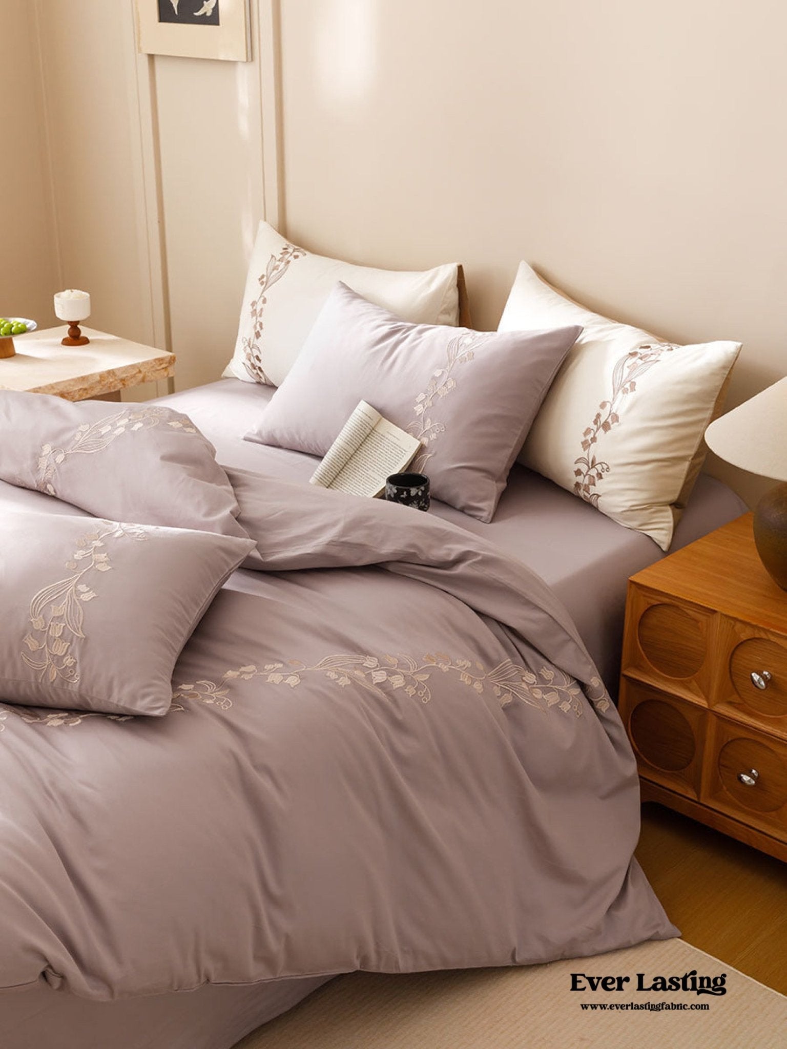 Lily of the Valley Embroidered Silky Bedding Bundle - Ever Lasting