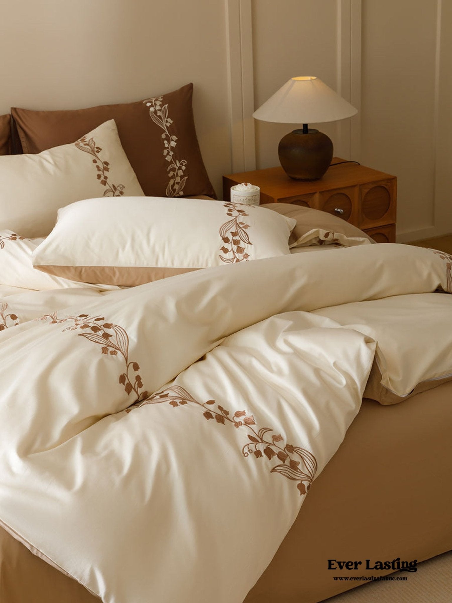 Lily of the Valley Embroidered Silky Bedding Bundle - Ever Lasting