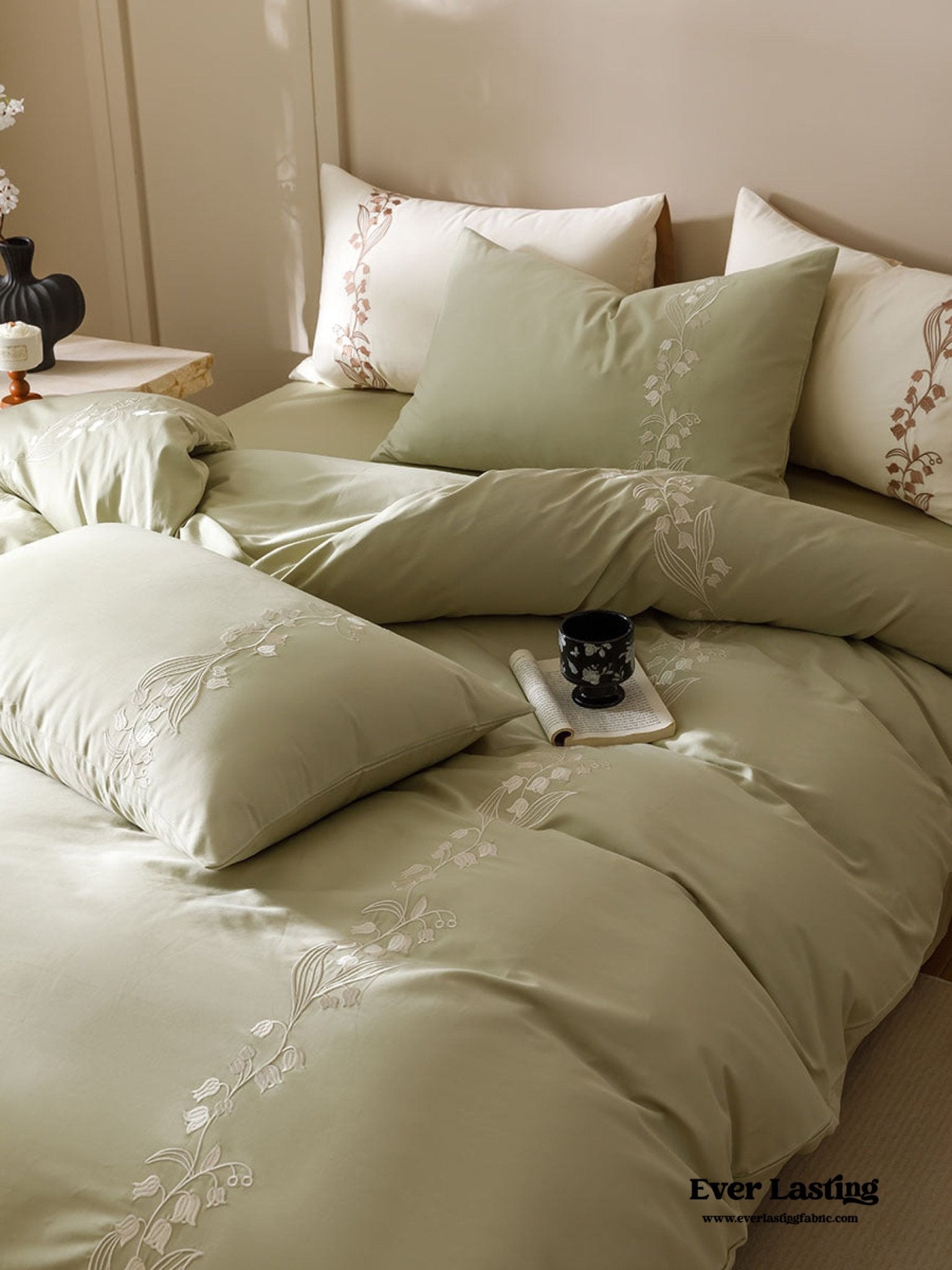 Lily of the Valley Embroidered Silky Bedding Bundle - Ever Lasting