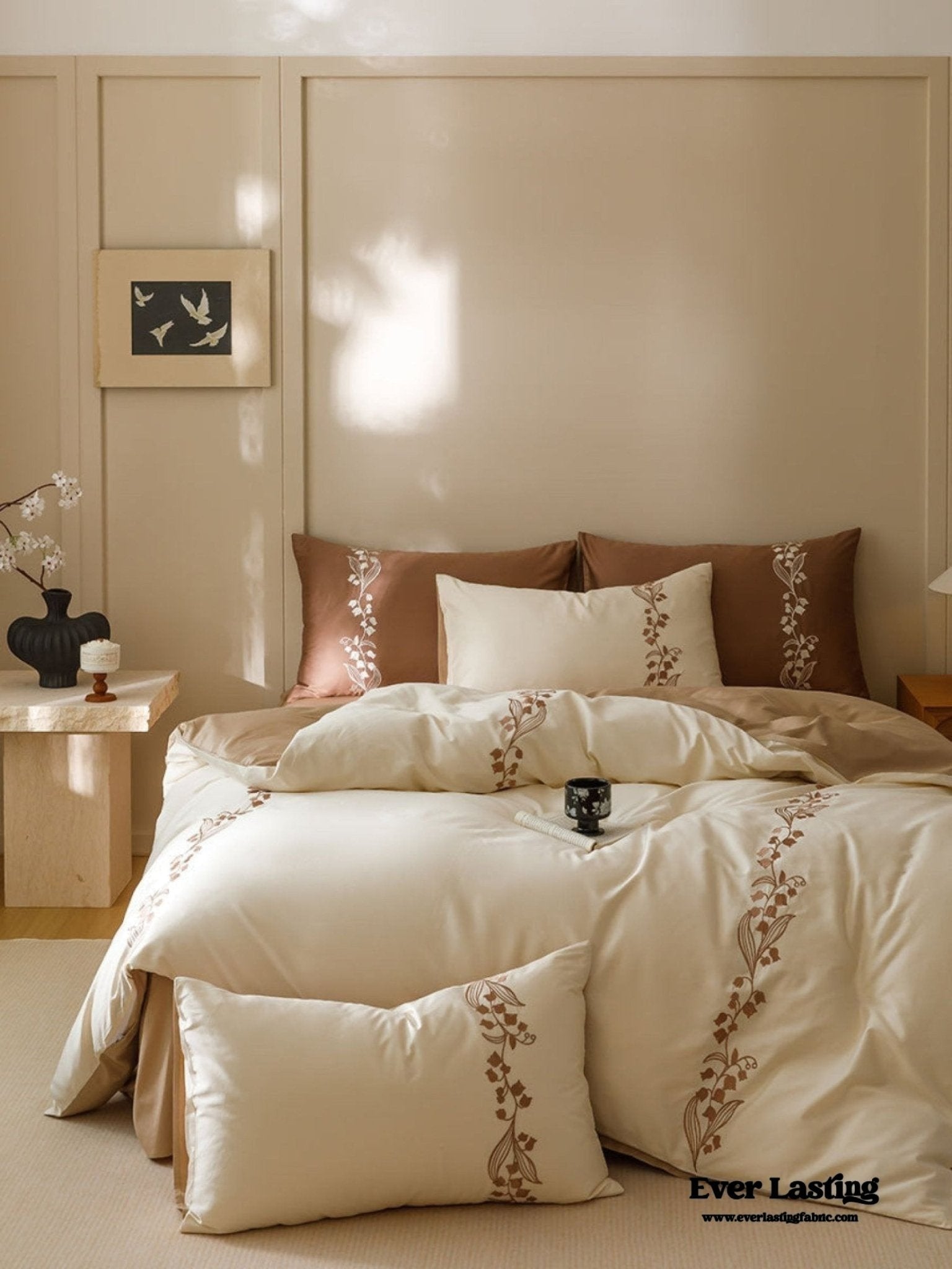 Lily of the Valley Embroidered Silky Bedding Set / Pink - Ever Lasting