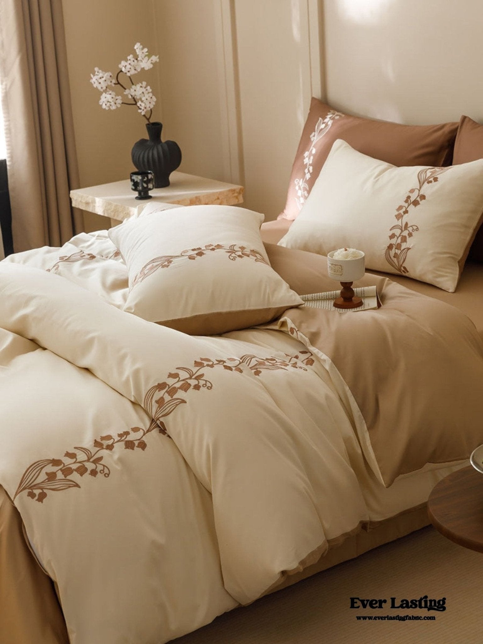 Lily of the Valley Embroidered Silky Bedding Set / Purple - Ever Lasting