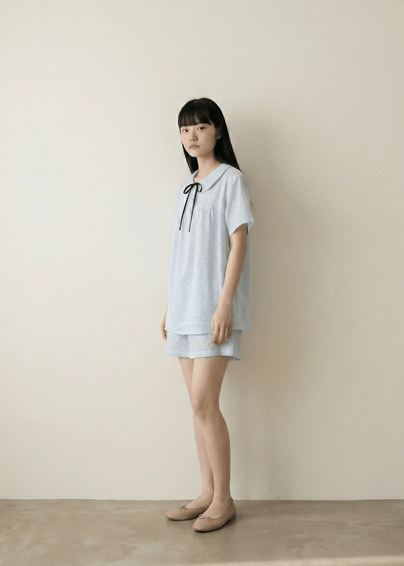 - Ever Lasting - Lina Double Gauze Polka Dot Lounge Set / Soft Water Blue (Short Sleeve & Shorts) - Pajamas - Ever Lasting