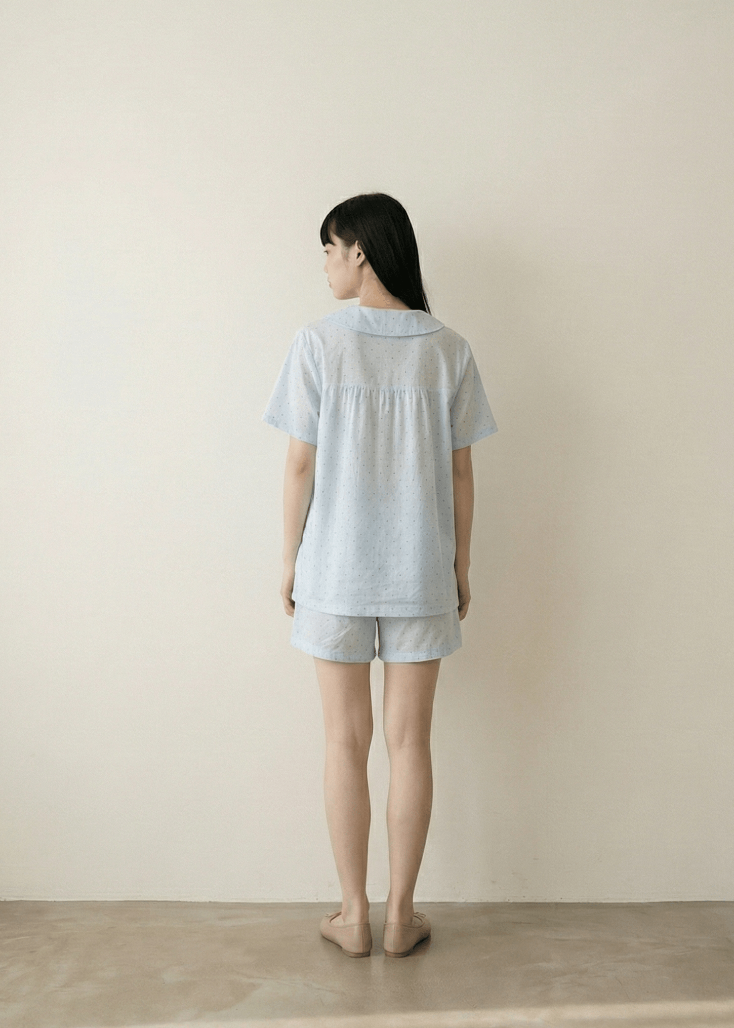 - Ever Lasting - Lina Double Gauze Polka Dot Lounge Set / Soft Water Blue (Short Sleeve & Shorts) - Pajamas - Ever Lasting