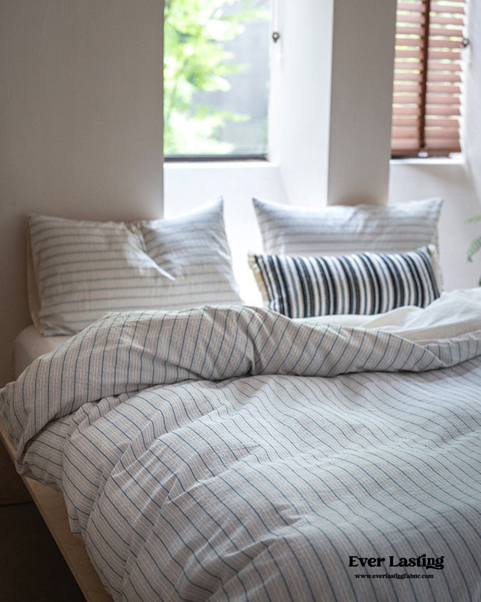 Lina Minimalist White Striped Bedding Bundle - Ever Lasting