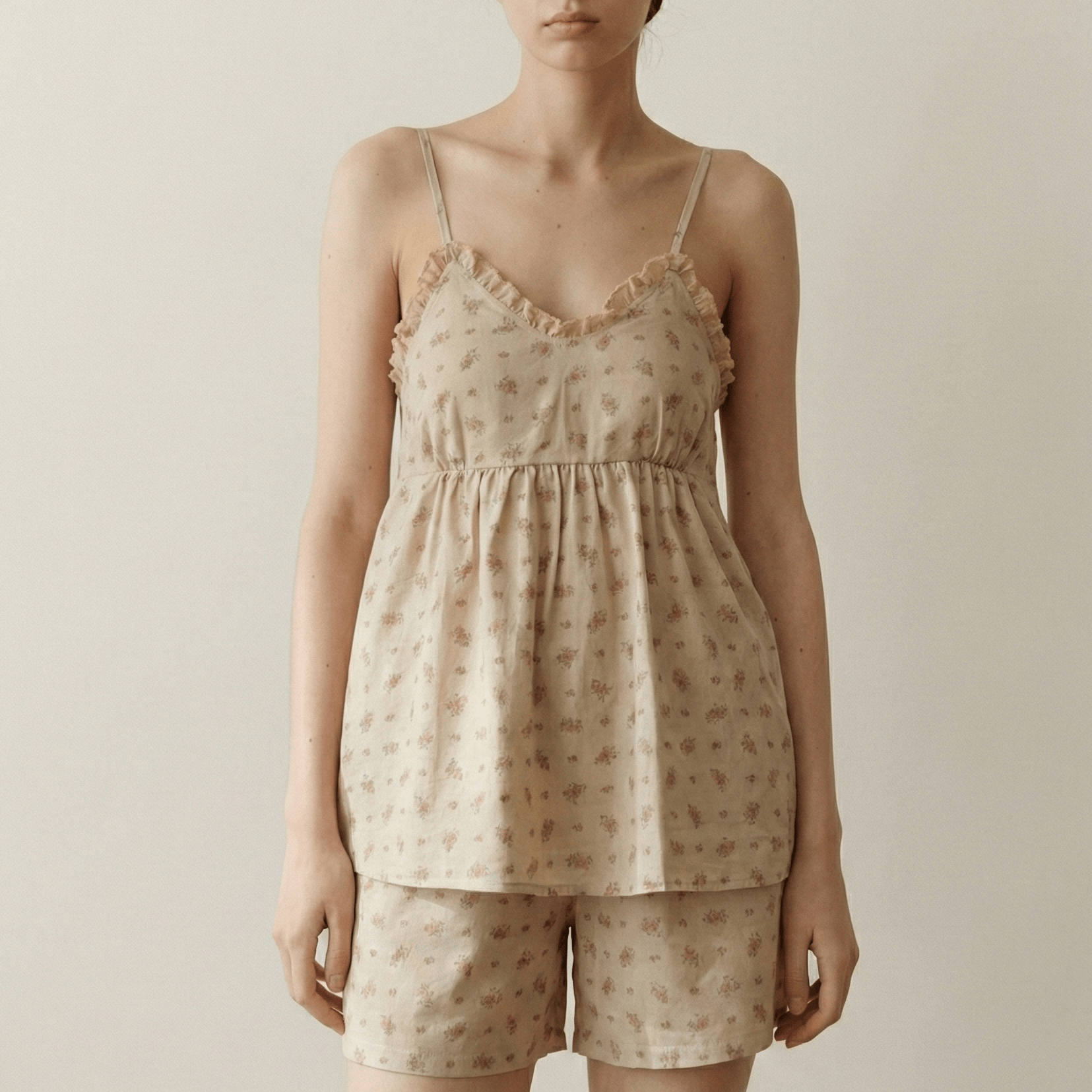 - Ever Lasting - Linnea Sleeveless Floral Pajama Set / Beige - Pajamas - Ever Lasting