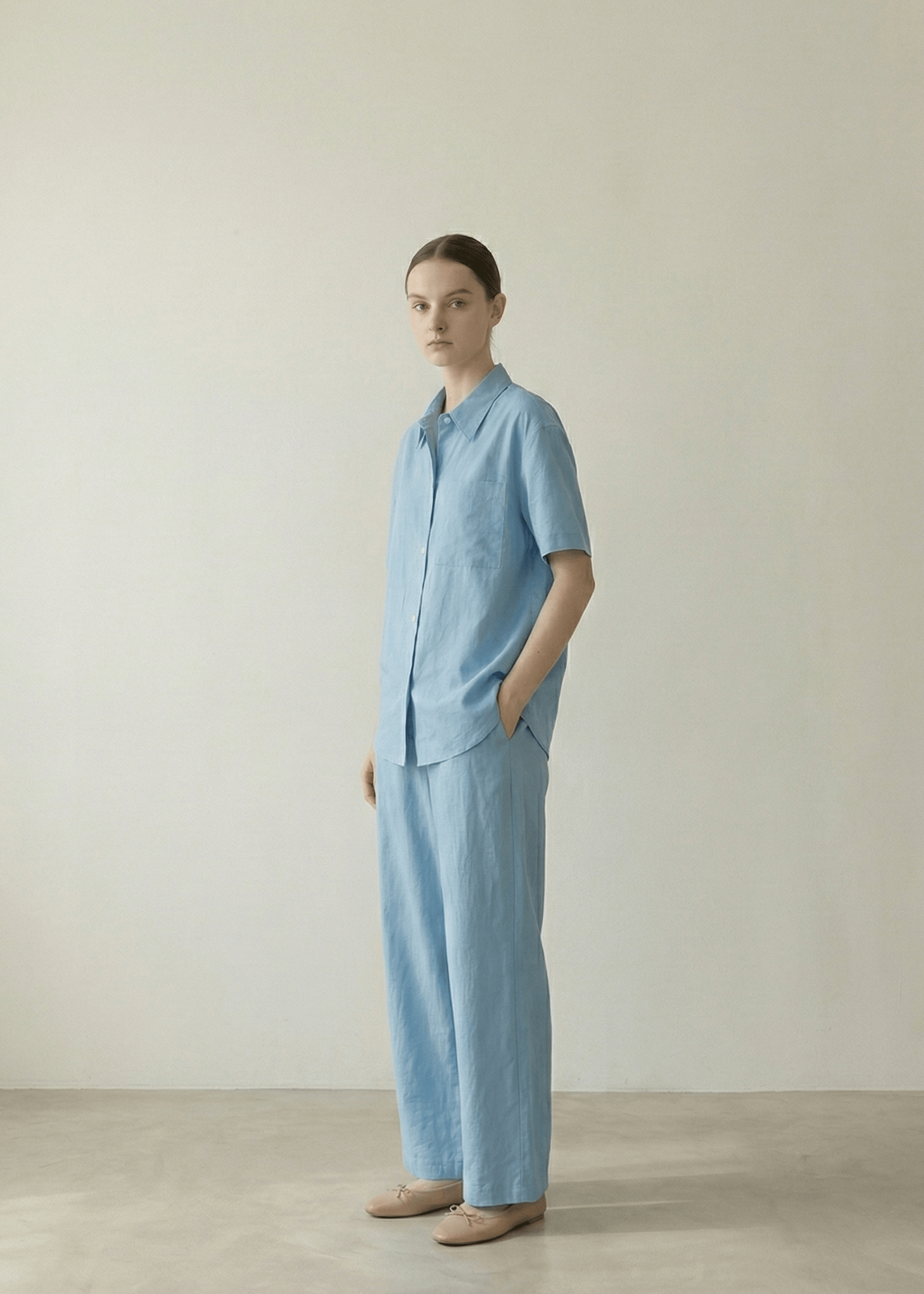 - Ever Lasting - Lino Natural Texture Cotton Set / Fresh Lake Blue (Unisex) - Pajamas - Ever Lasting