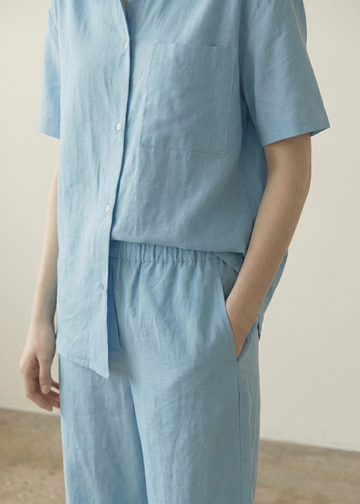 - Ever Lasting - Lino Natural Texture Cotton Set / Fresh Lake Blue (Unisex) - Pajamas - Ever Lasting