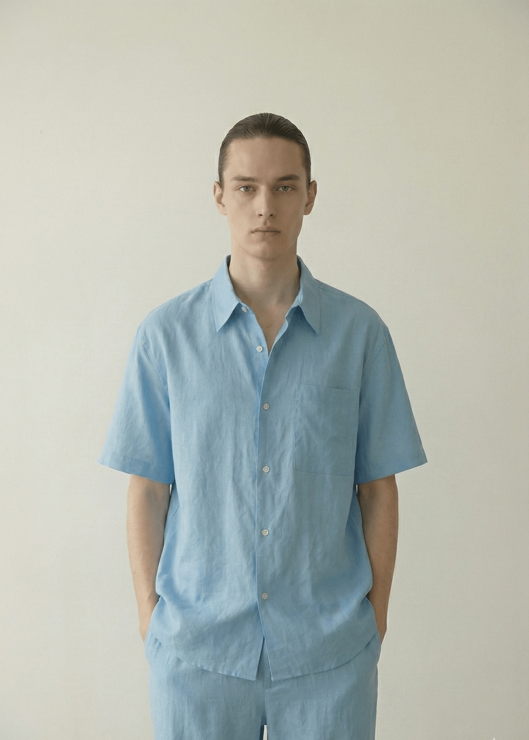 - Ever Lasting - Lino Natural Texture Cotton Set / Fresh Lake Blue (Unisex) - Pajamas - Ever Lasting