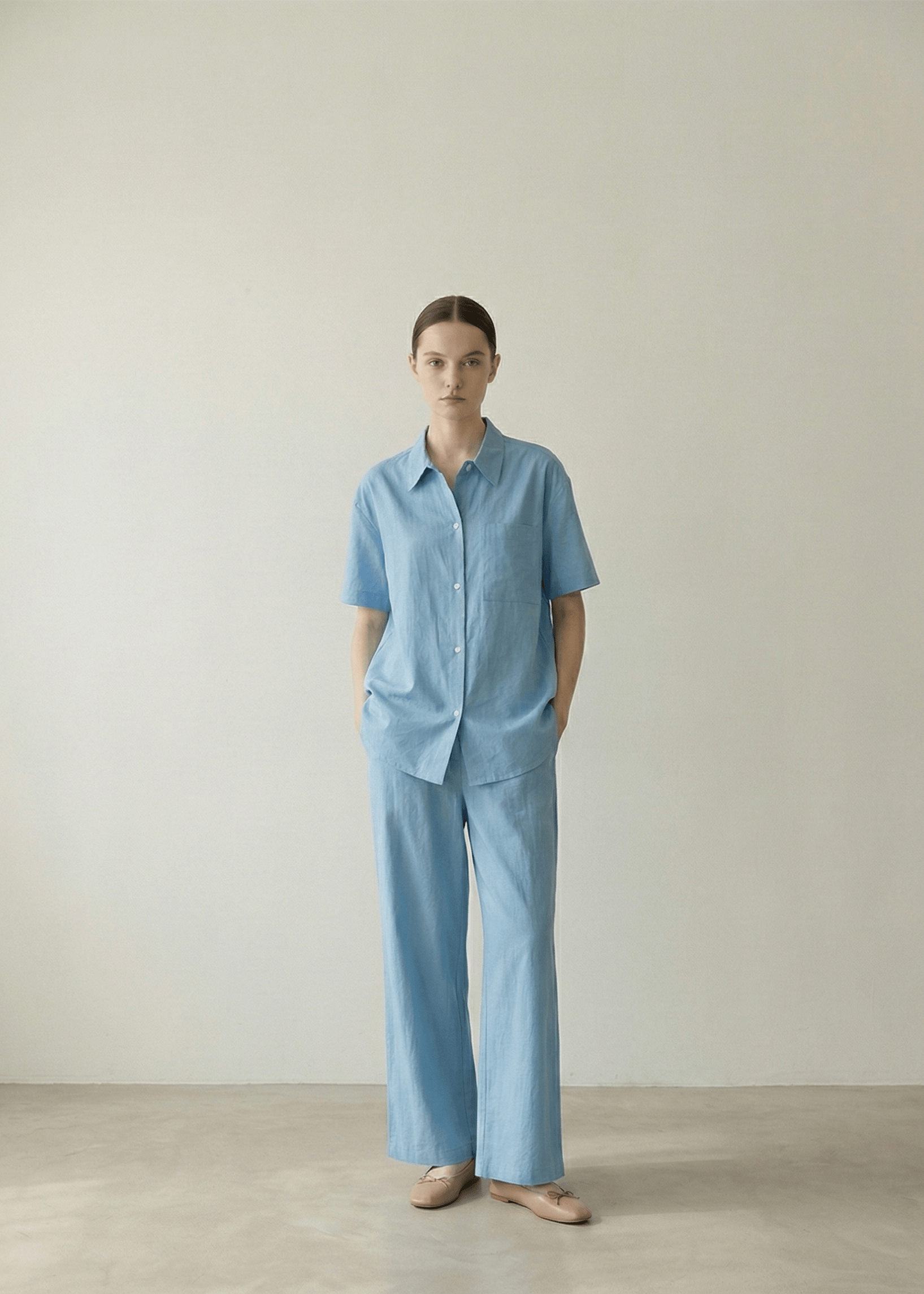 - Ever Lasting - Lino Natural Texture Cotton Set / Fresh Lake Blue (Unisex) - Pajamas - Ever Lasting