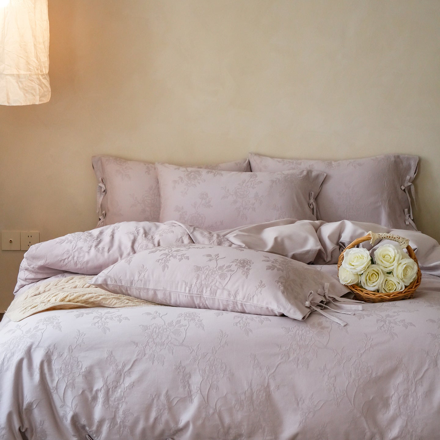 - Ever Lasting - Liora Ribbon Bow Tied Floral Bedding Set / Purple - Bedding Set - Ever Lasting