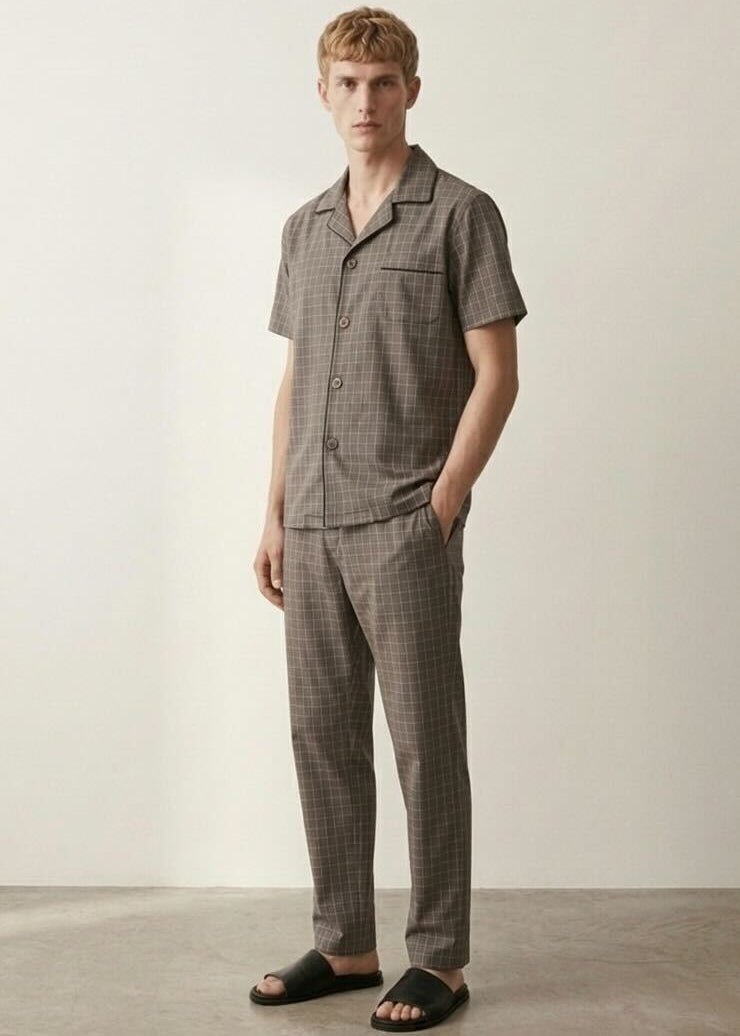 - Ever Lasting - Luca Washed Cotton Plaid Lapel Pajama Set / Pink - Pajama Set - Ever Lasting