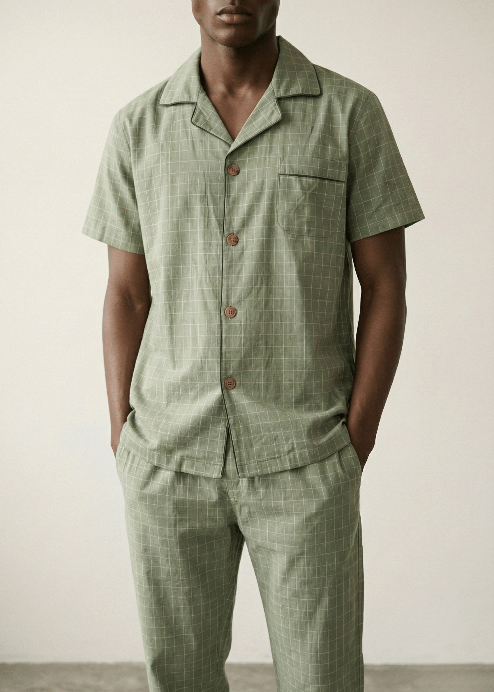 - Ever Lasting - Luca Washed Cotton Plaid Lapel Pajama Set / Pink - Pajama Set - Ever Lasting