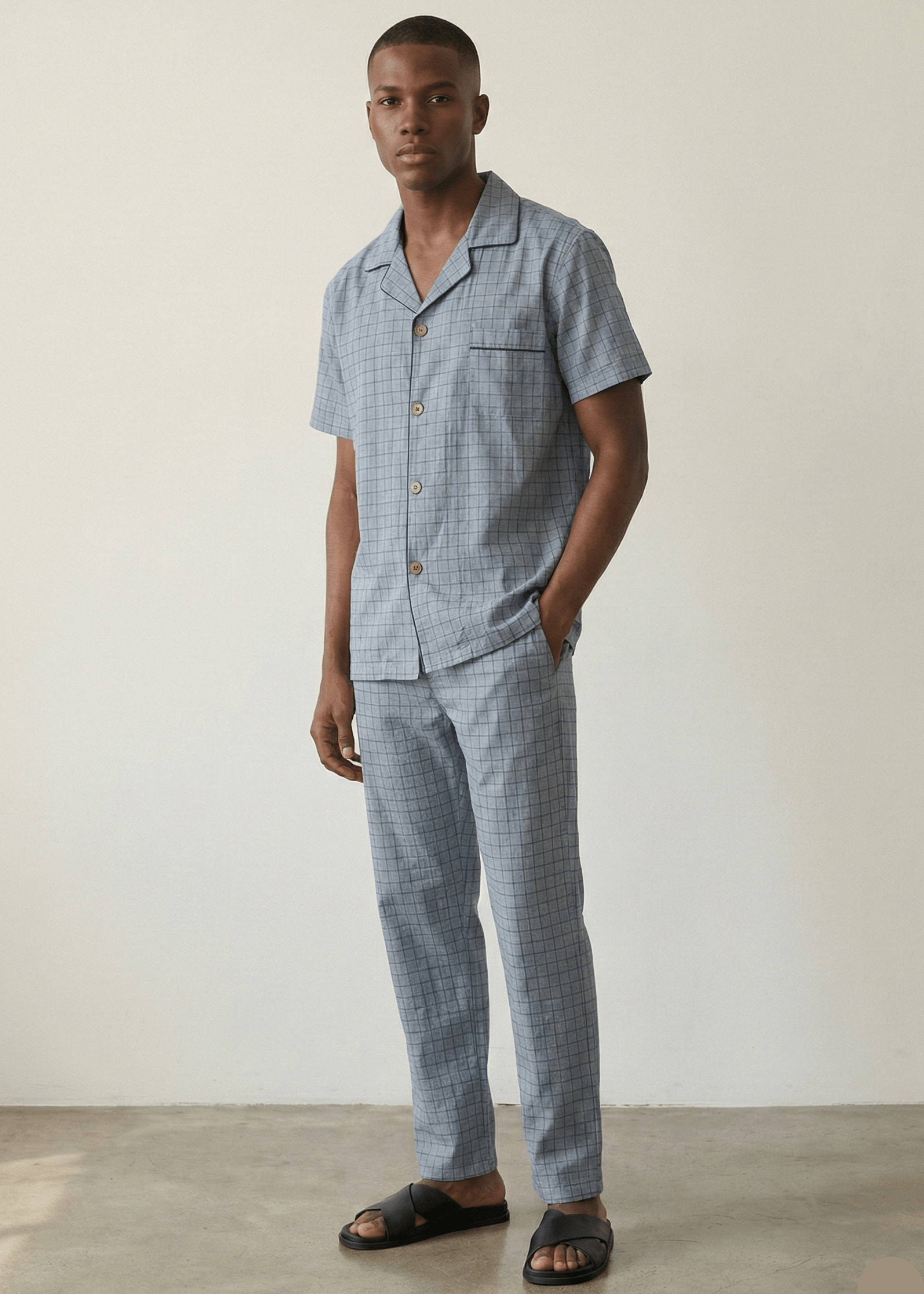 - Ever Lasting - Luca Washed Cotton Plaid Lapel Pajama Set / Pink - Pajama Set - Ever Lasting