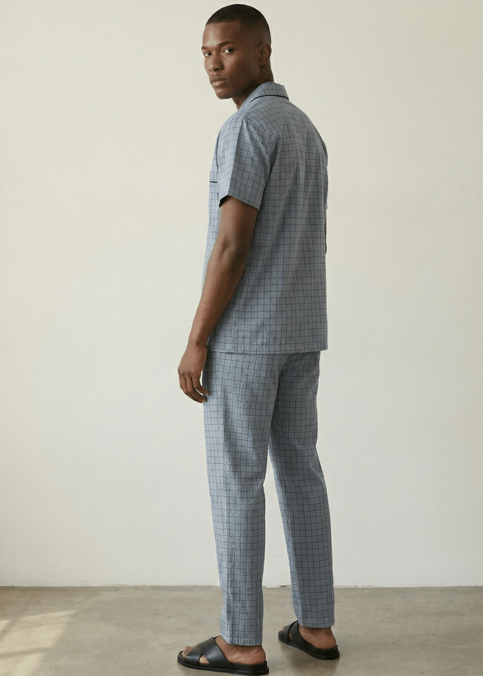 - Ever Lasting - Luca Washed Cotton Plaid Lapel Pajama Set / Pink - Pajama Set - Ever Lasting
