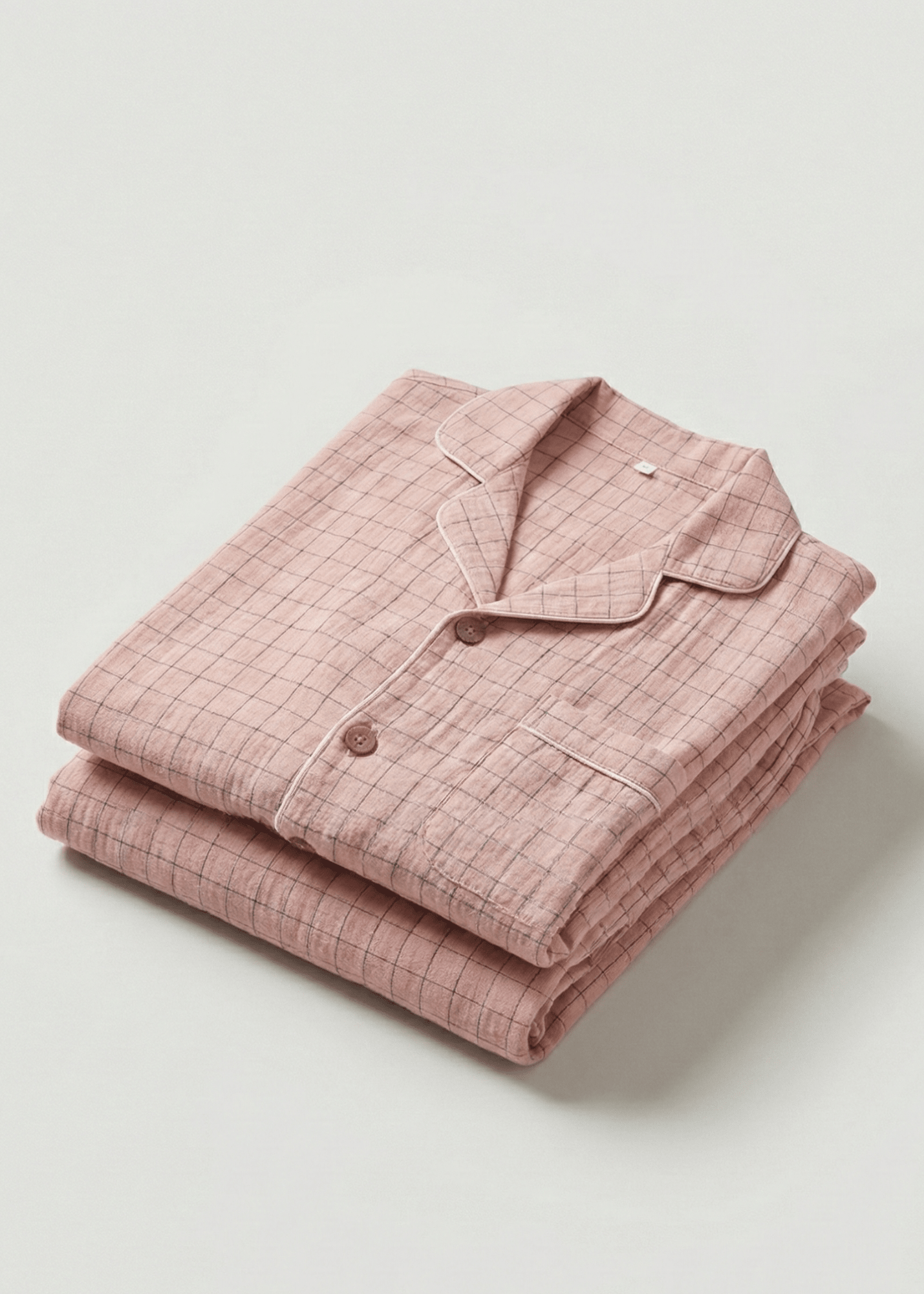 - Ever Lasting - Luca Washed Cotton Plaid Lapel Pajama Set / Pink - Pajama Set - Ever Lasting