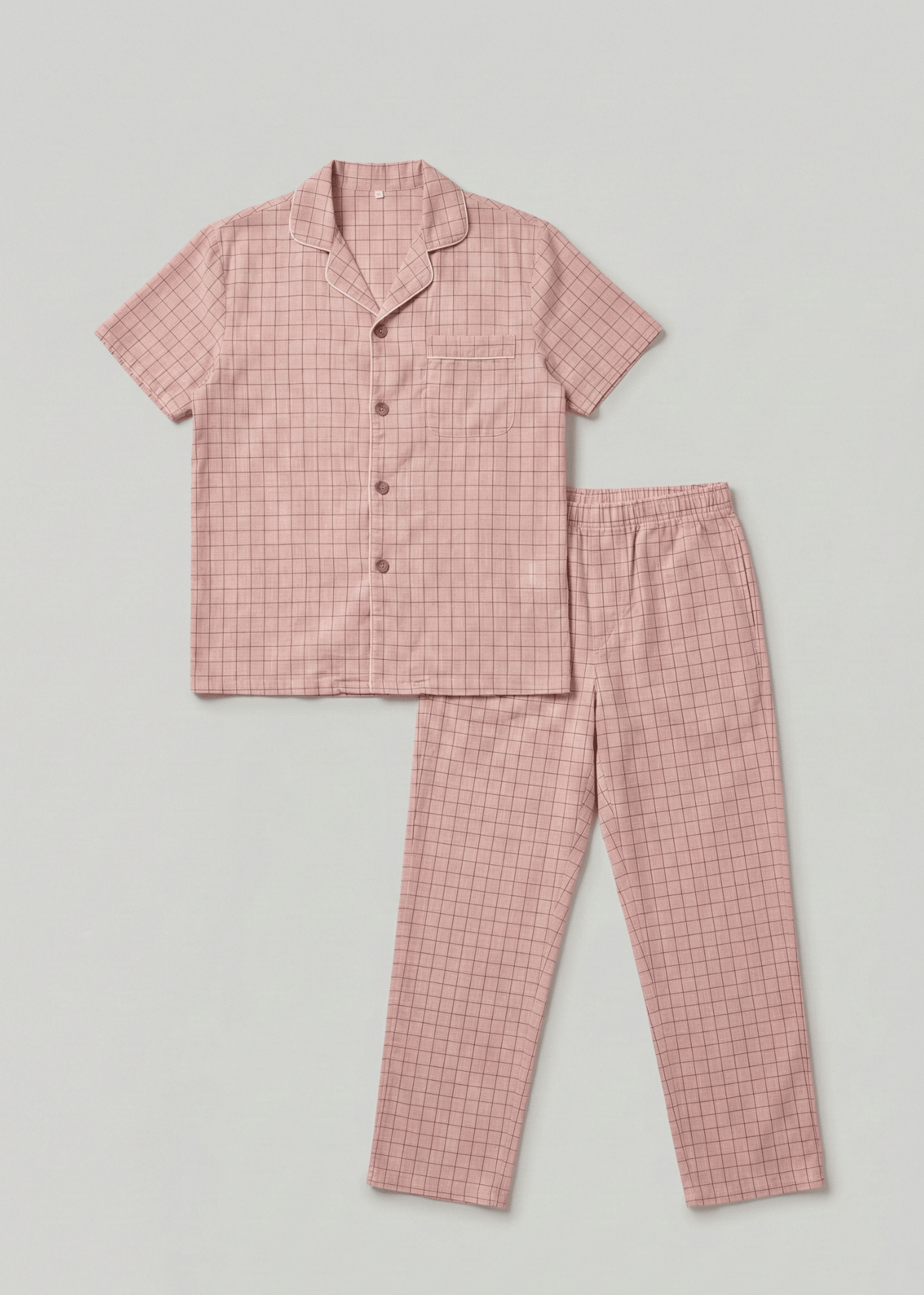- Ever Lasting - Luca Washed Cotton Plaid Lapel Pajama Set / Pink - Pajama Set - Ever Lasting