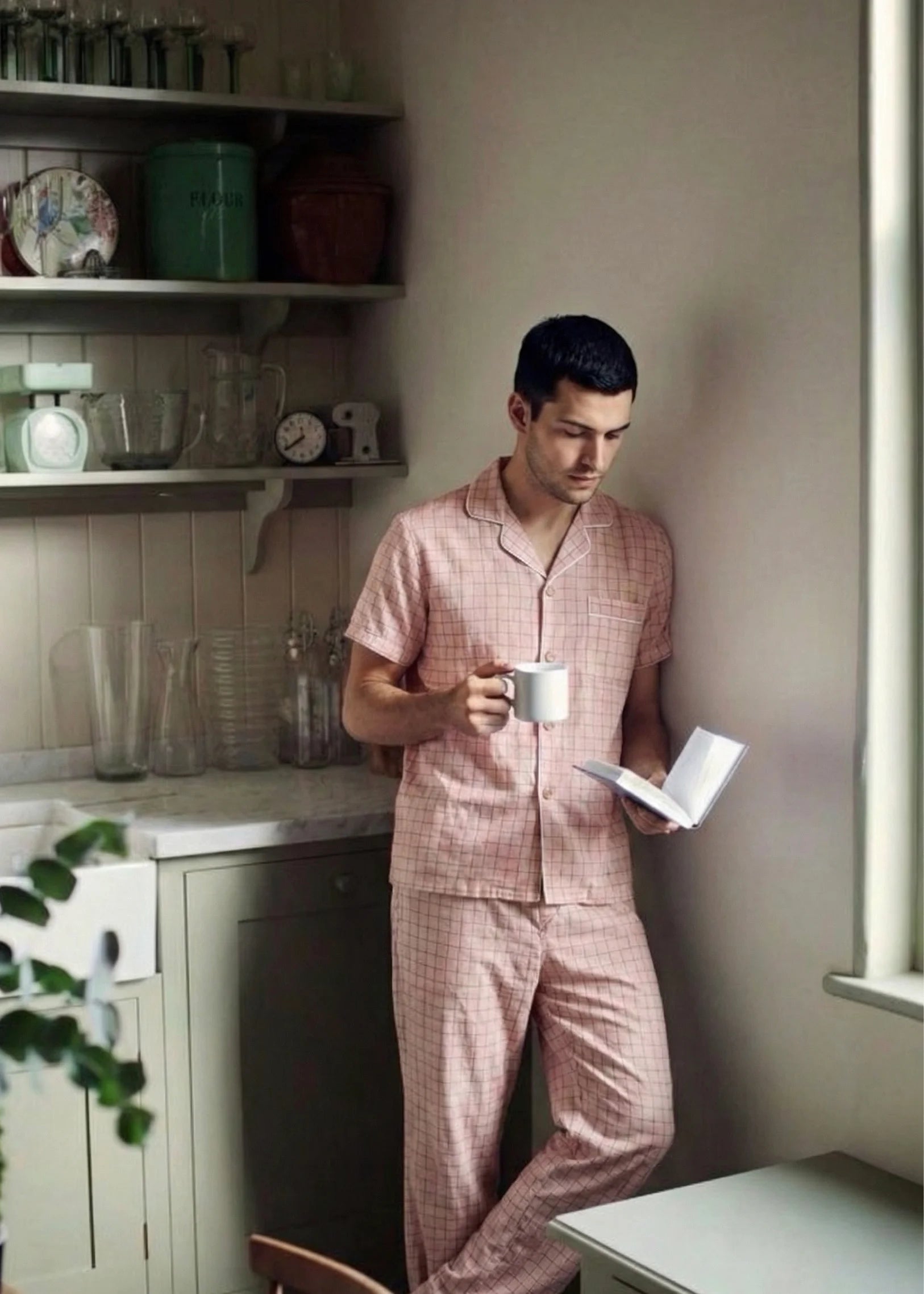 - Ever Lasting - Luca Washed Cotton Plaid Lapel Pajama Set / Pink - Pajama Set - Ever Lasting