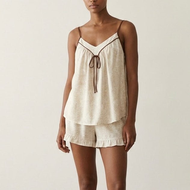 - Ever Lasting - Lucinda Sleeveless Floral Pajama Set / Beige - Pajamas - Ever Lasting