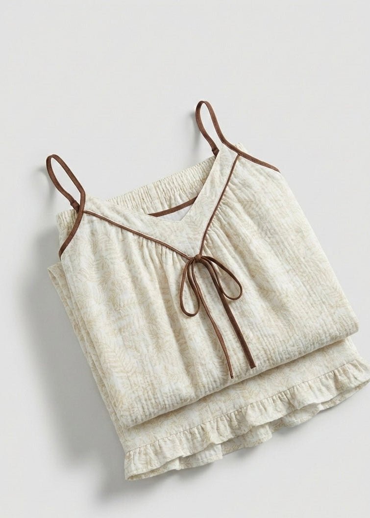 - Ever Lasting - Lucinda Sleeveless Floral Pajama Set / Beige - Pajamas - Ever Lasting