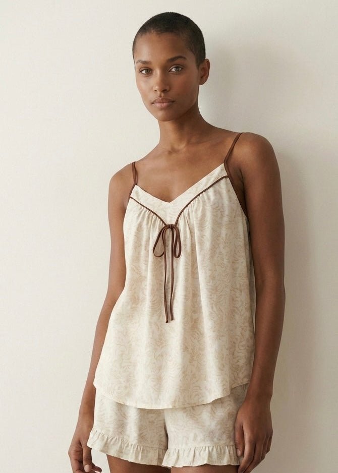 - Ever Lasting - Lucinda Sleeveless Floral Pajama Set / Beige - Pajamas - Ever Lasting