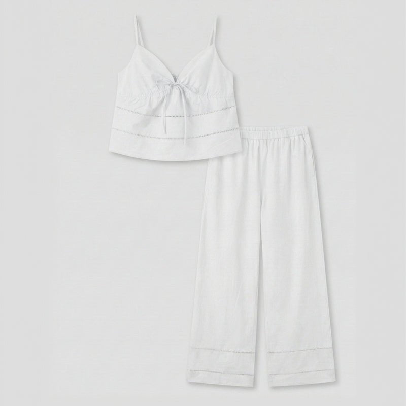 - Ever Lasting - Luminae Cotton V - Neck Pajama Set / White - Pajamas - Ever Lasting