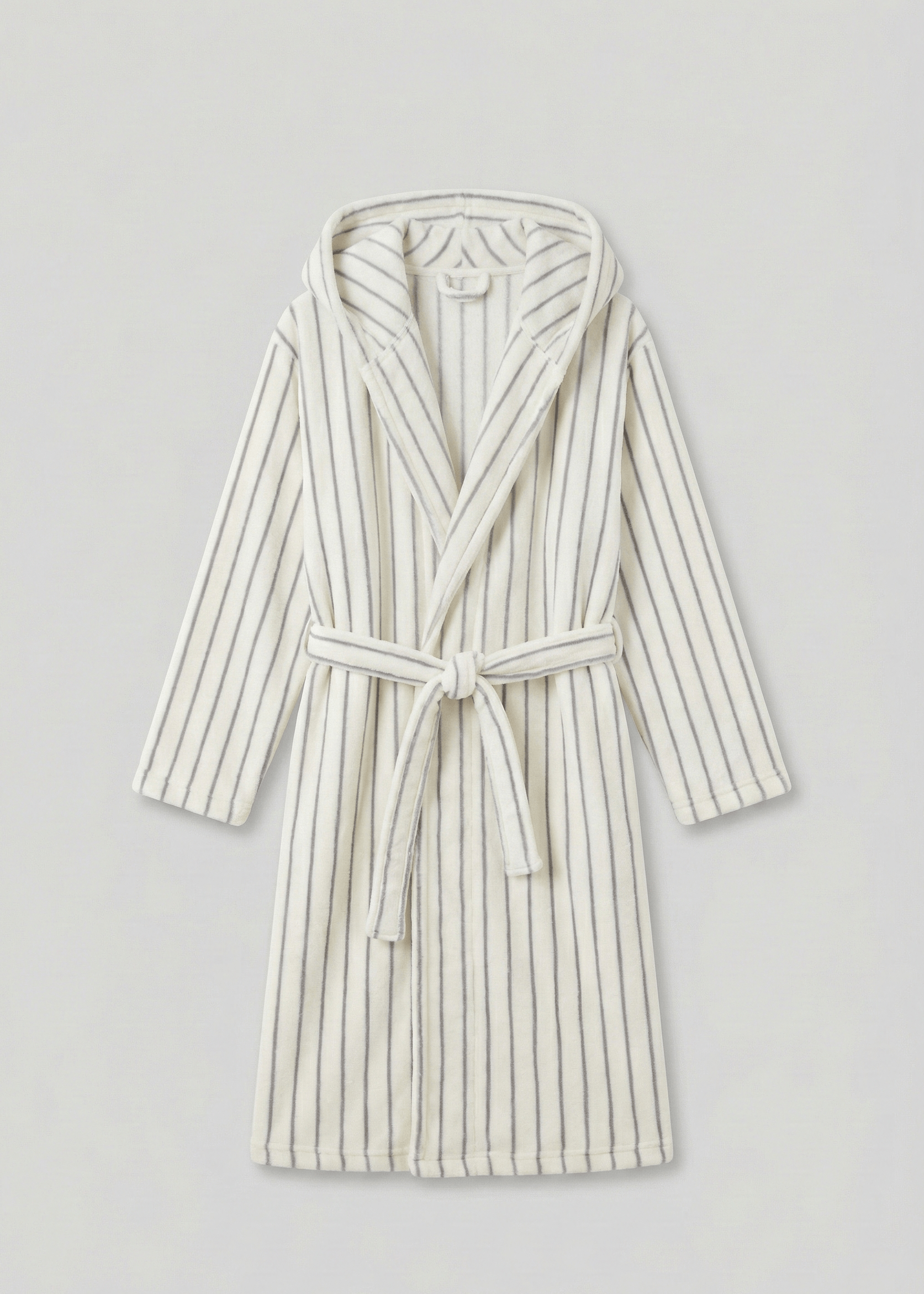 - Ever Lasting - Luna Winter Stripe Hooded Robe & Pants Set / Cream Gray - Robes - Ever Lasting