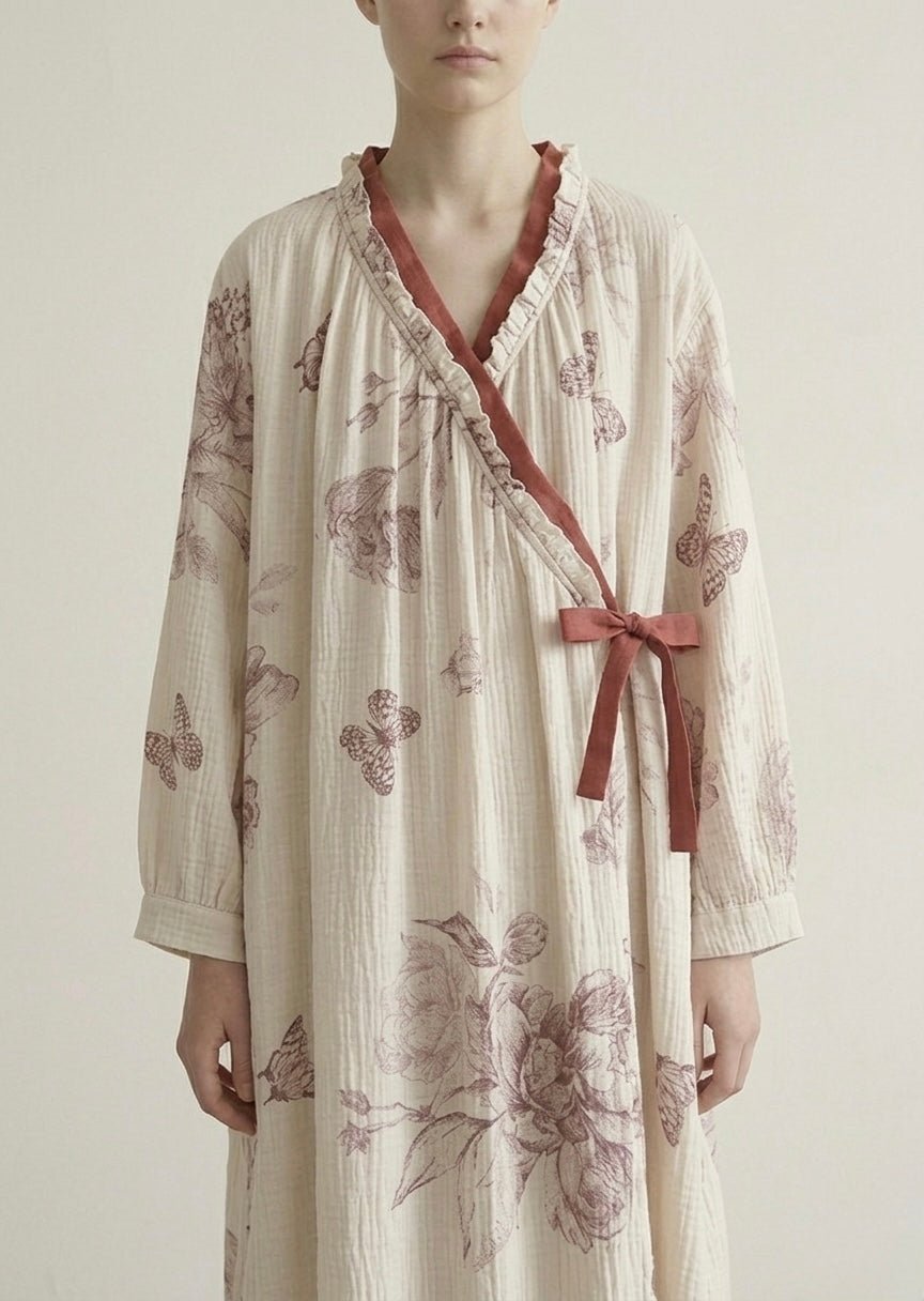 - Ever Lasting - Lunara Floral Long Sleeve Loungewear Dress / Red - Pajamas - Ever Lasting