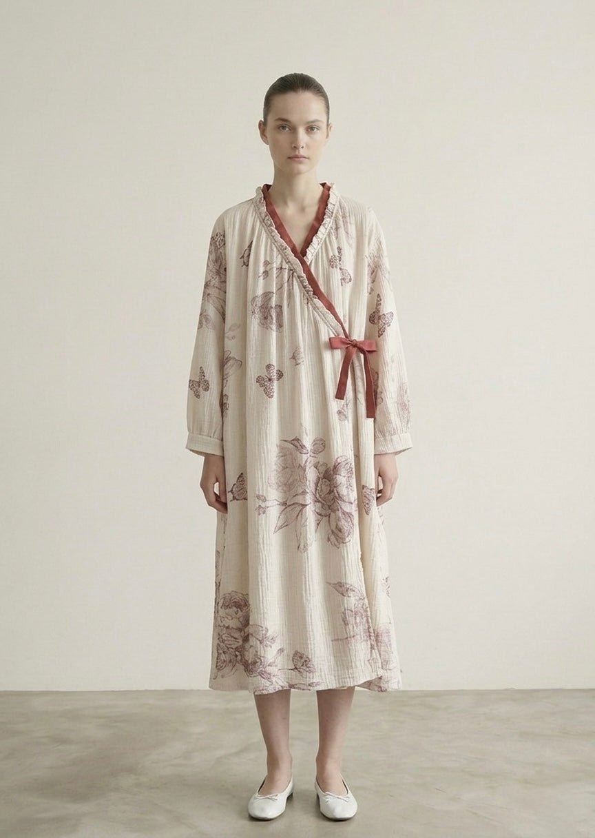 - Ever Lasting - Lunara Floral Long Sleeve Loungewear Dress / Red - Pajamas - Ever Lasting