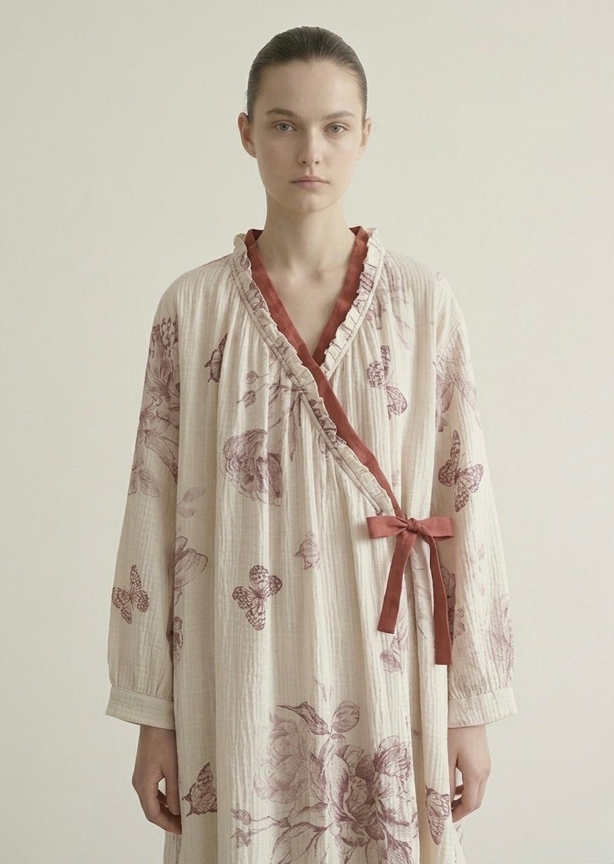 - Ever Lasting - Lunara Floral Long Sleeve Loungewear Dress / Red - Pajamas - Ever Lasting