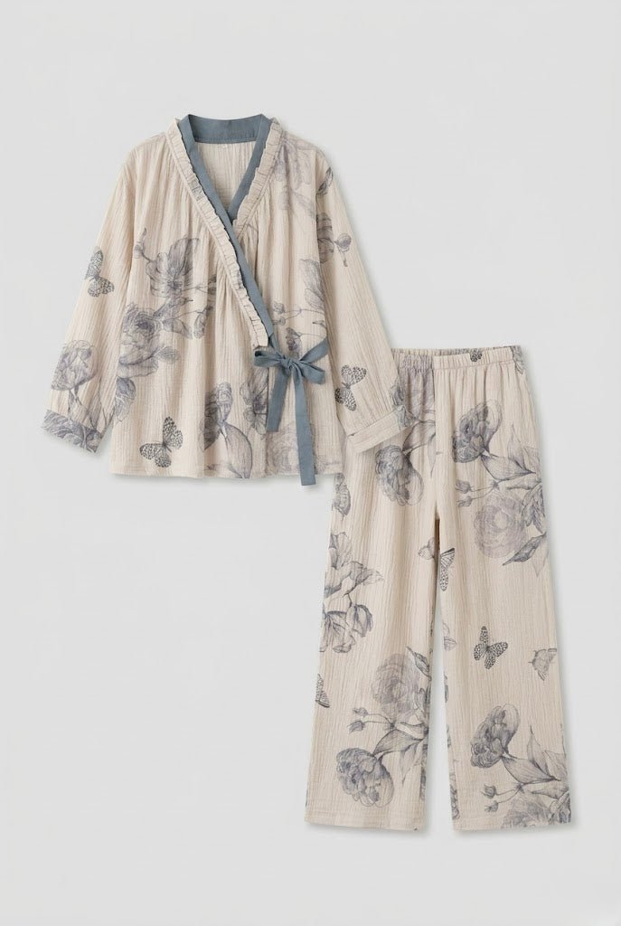 - Ever Lasting - Lunara Floral Long Sleeve Pajama Set / Blue - Pajamas - Ever Lasting