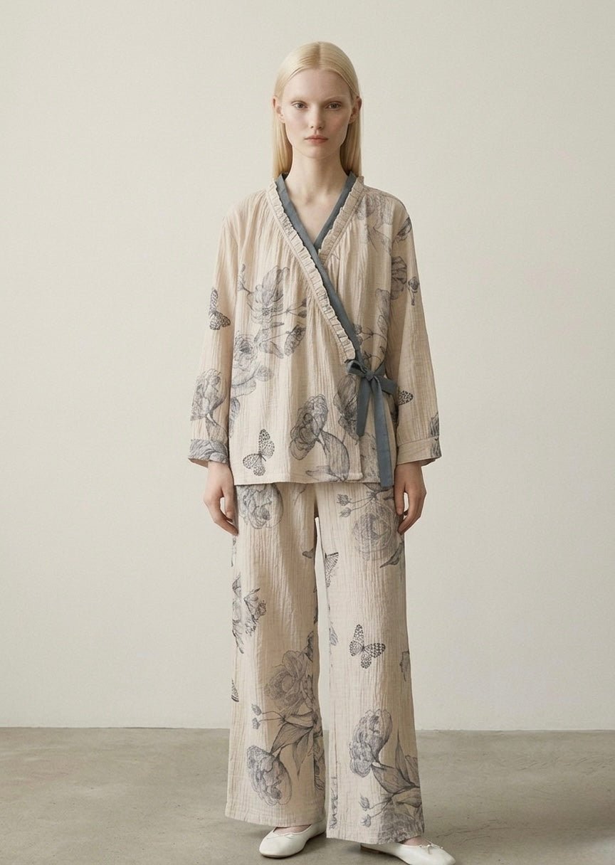 - Ever Lasting - Lunara Floral Long Sleeve Pajama Set / Blue - Pajamas - Ever Lasting