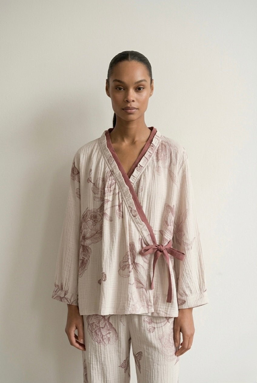 - Ever Lasting - Lunara Floral Long Sleeve Pajama Set / Red - Pajamas - Ever Lasting