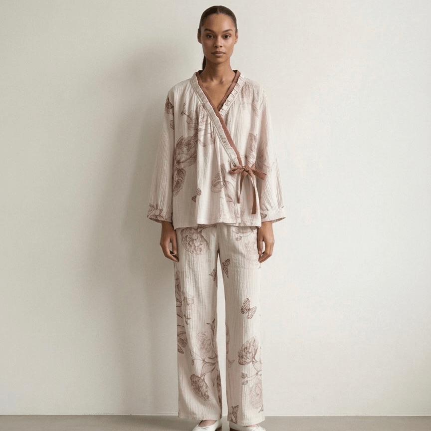 - Ever Lasting - Lunara Floral Long Sleeve Pajama Set / Red - Pajamas - Ever Lasting
