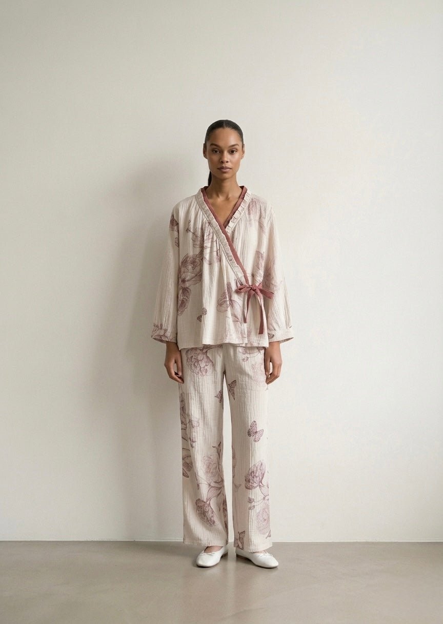 - Ever Lasting - Lunara Floral Long Sleeve Pajama Set / Red - Pajamas - Ever Lasting