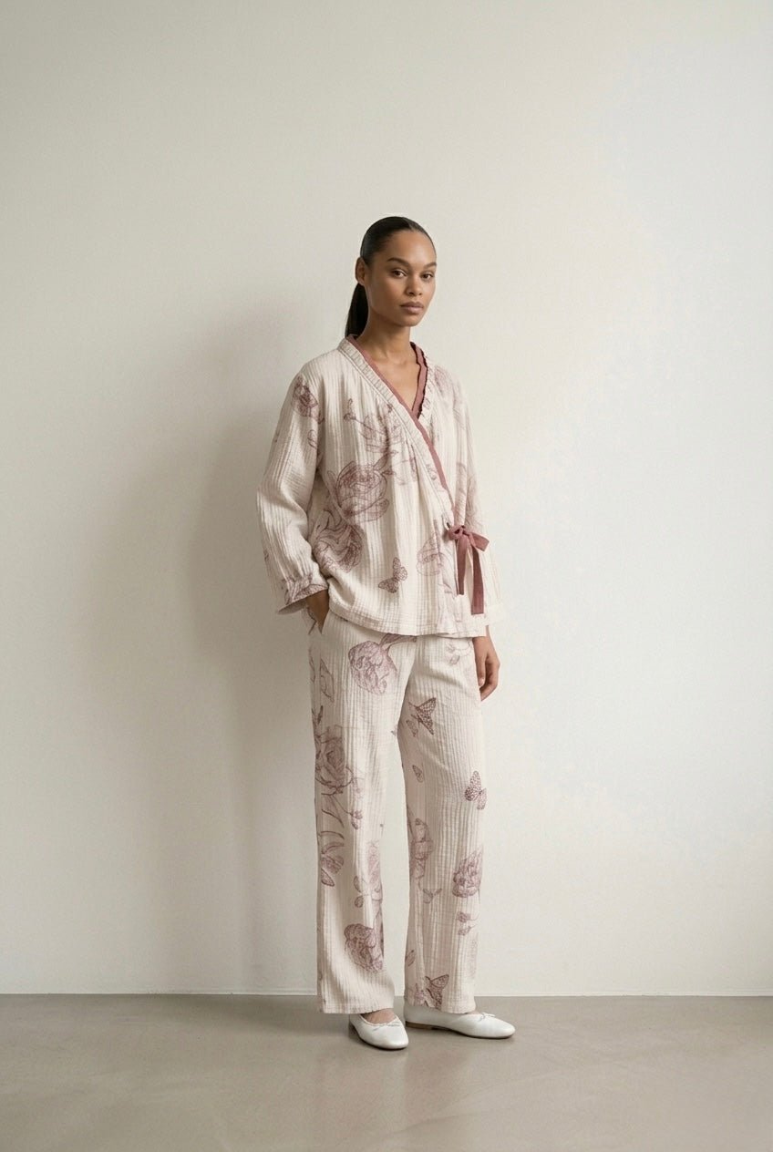 - Ever Lasting - Lunara Floral Long Sleeve Pajama Set / Red - Pajamas - Ever Lasting