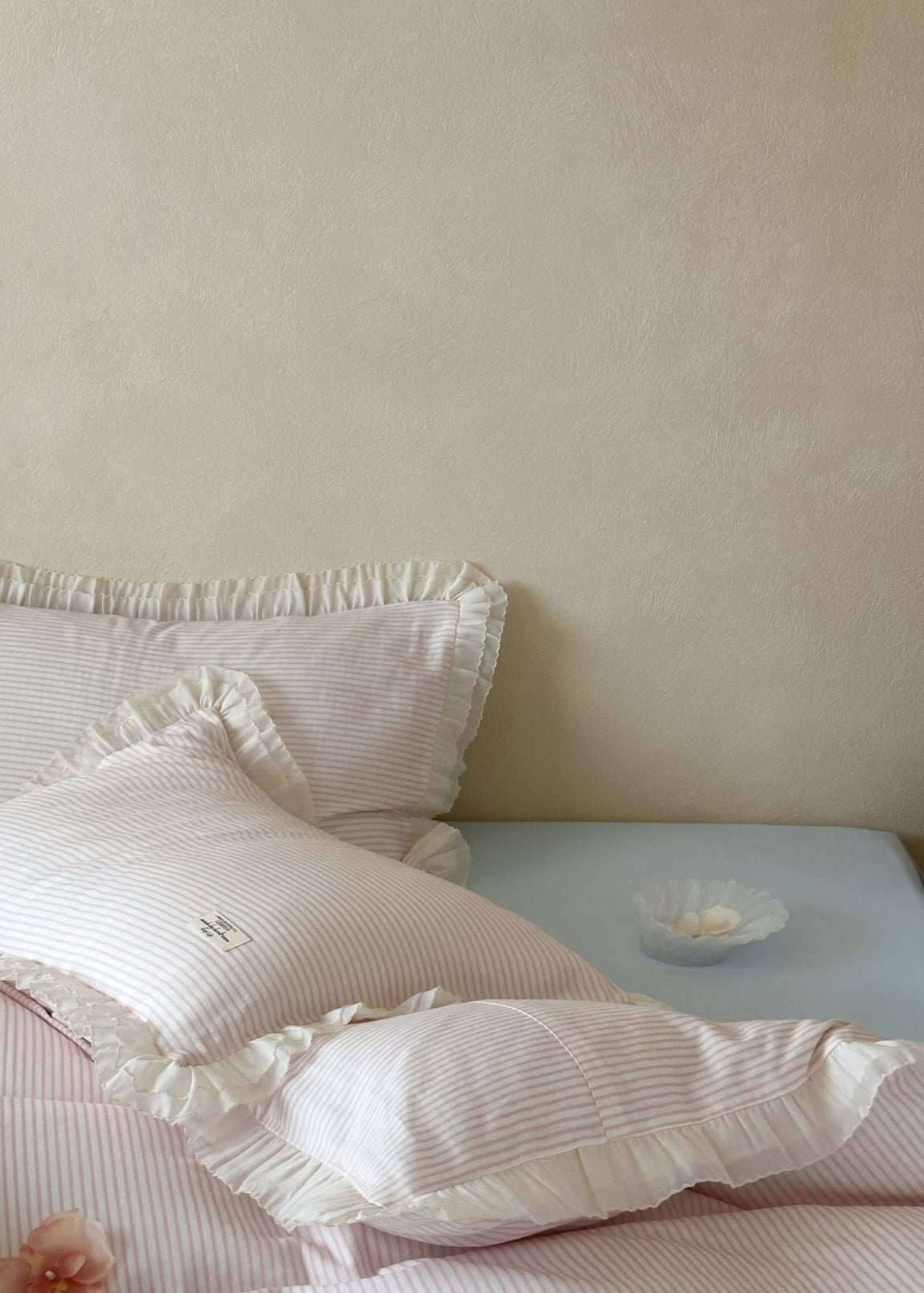 Mabel Lace Double Gauze Striped Bedding Set / Blue - Ever Lasting