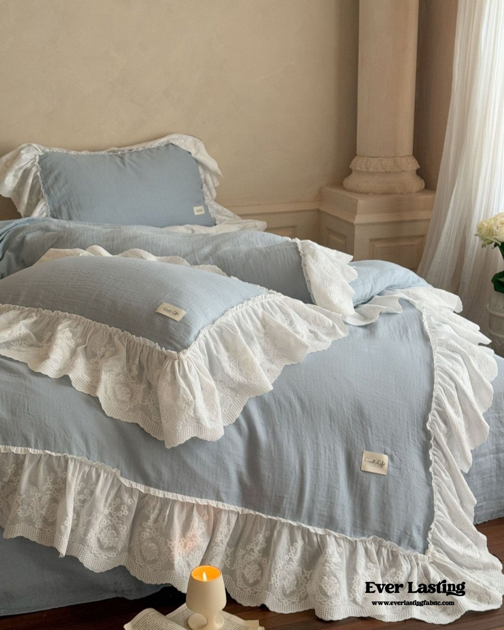 Macaroon French Lace Ruffled Bedding Set / Purple - Ever Lasting