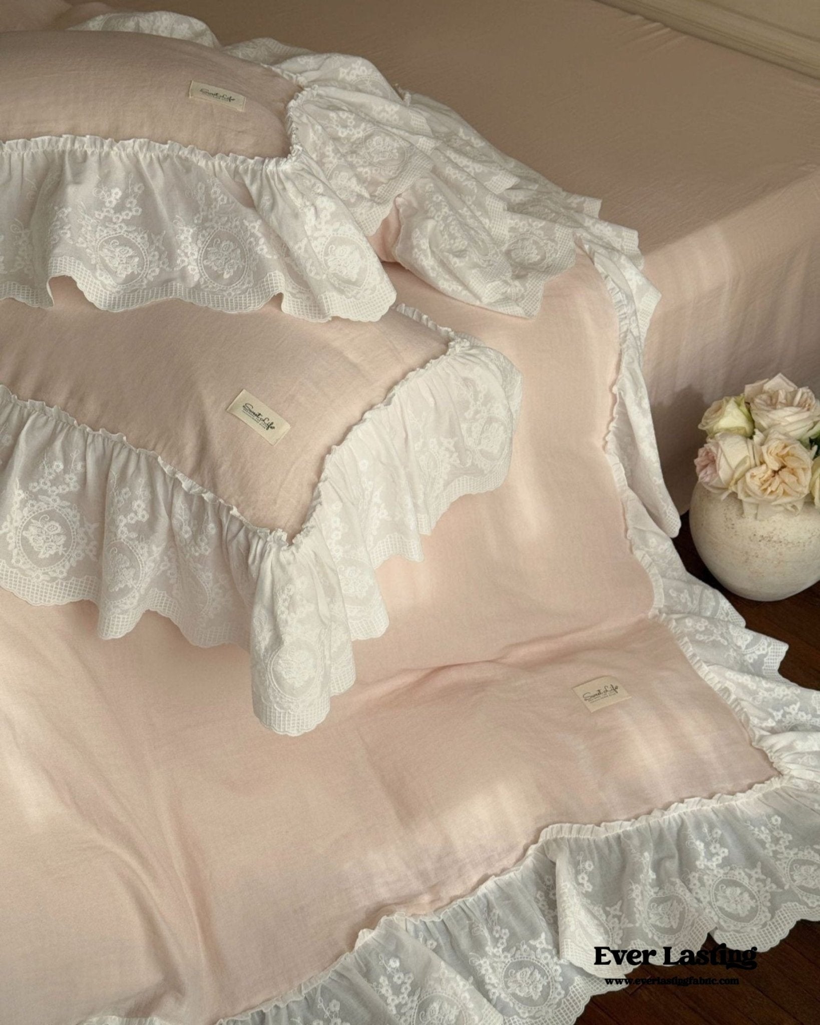 Macaroon French Lace Ruffled Bedding Set / Purple - Ever Lasting