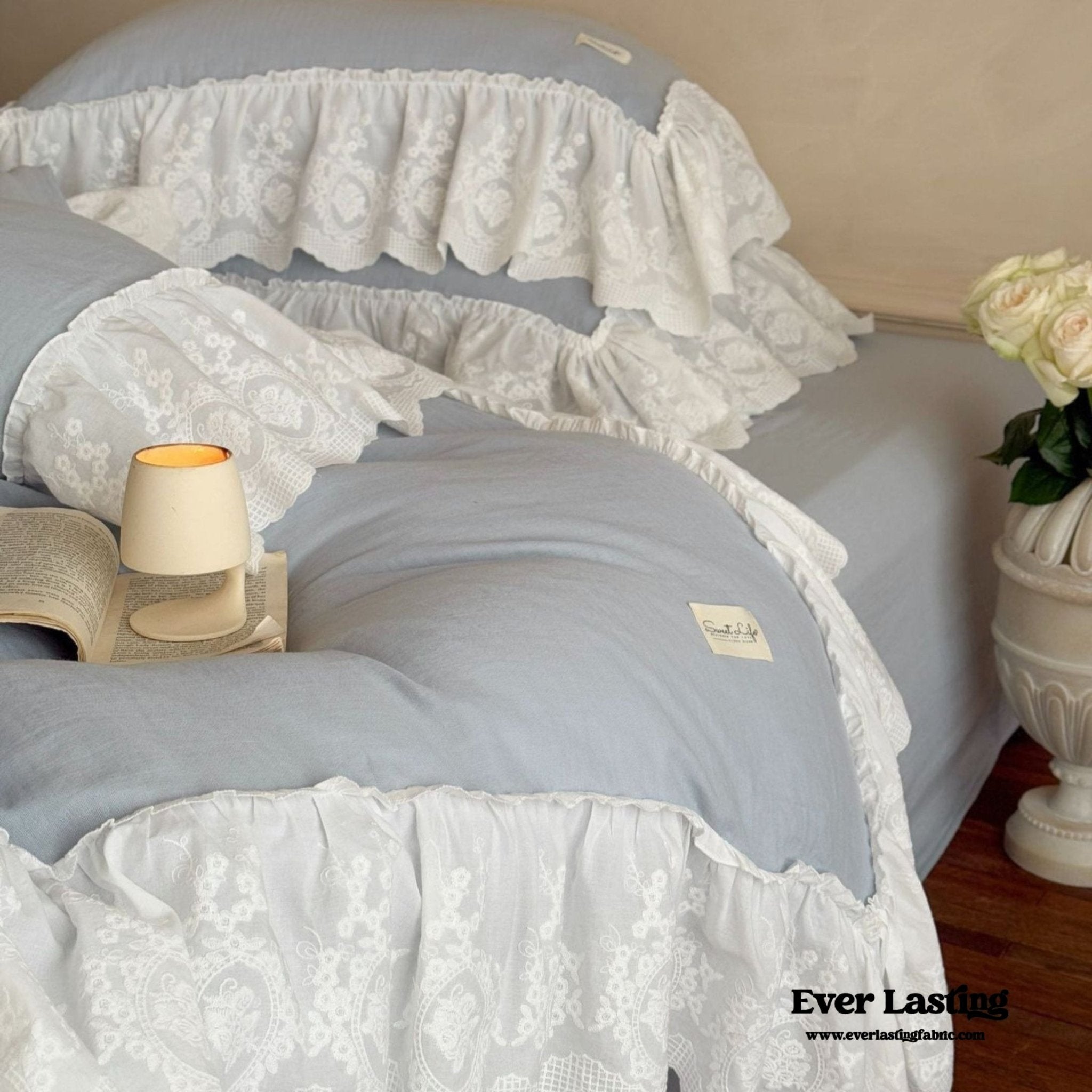 Macaroon French Lace Ruffled Bedding Set / Purple - Ever Lasting