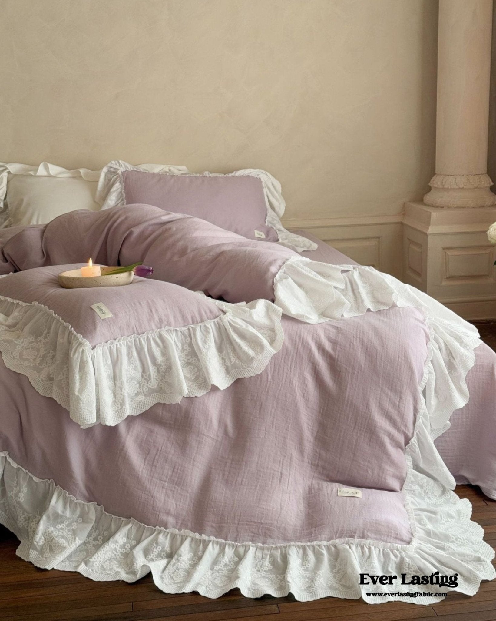 Macaroon French Lace Ruffled Bedding Set / Purple - Ever Lasting