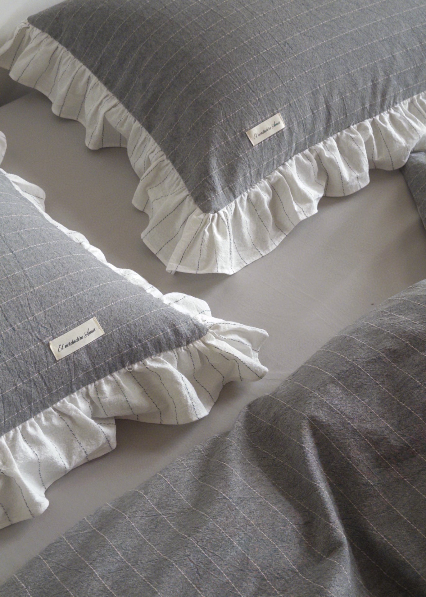 -Ever Lasting - Madison Striped Ruffle Bedding Set / Gray -Bedding Set -Ever Lasting