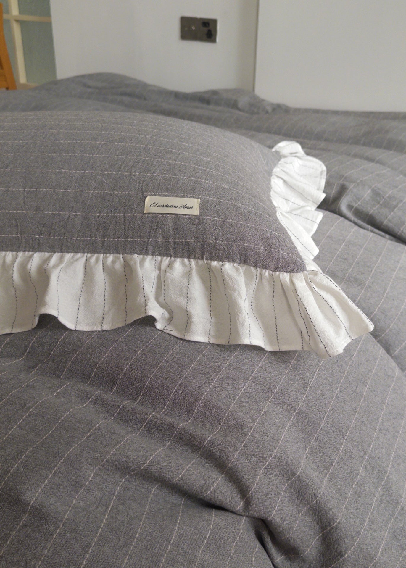 -Ever Lasting - Madison Striped Ruffle Bedding Set / Gray -Bedding Set -Ever Lasting