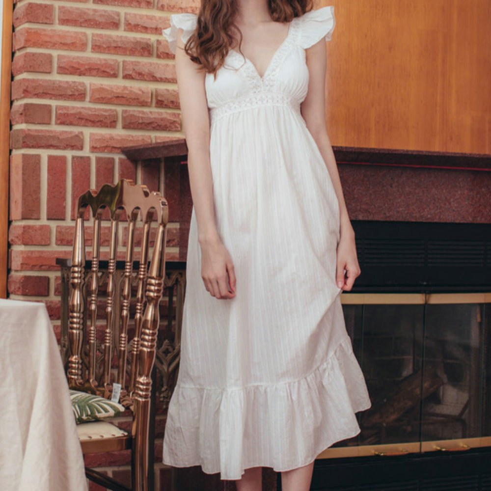 Margaret Fairy Dress with Ruffle Sleeves / White - Ever Lasting