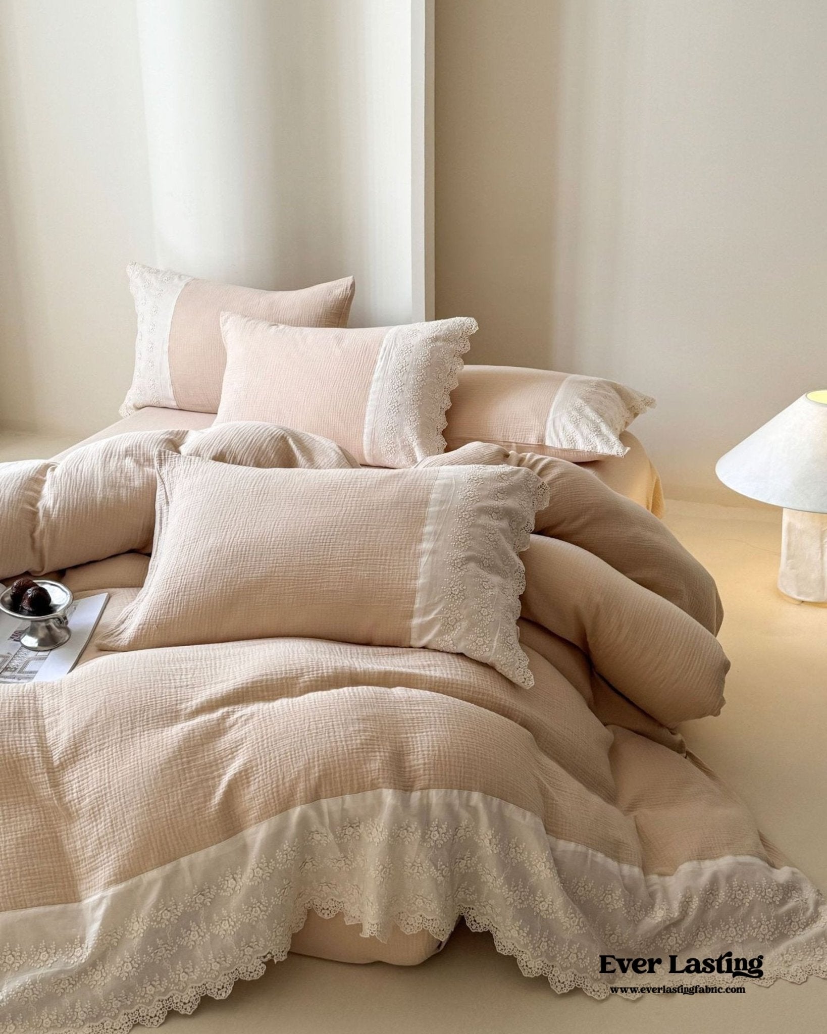 Margaux Lace Double Gauze Bedding Set / Beige Brown - Ever Lasting