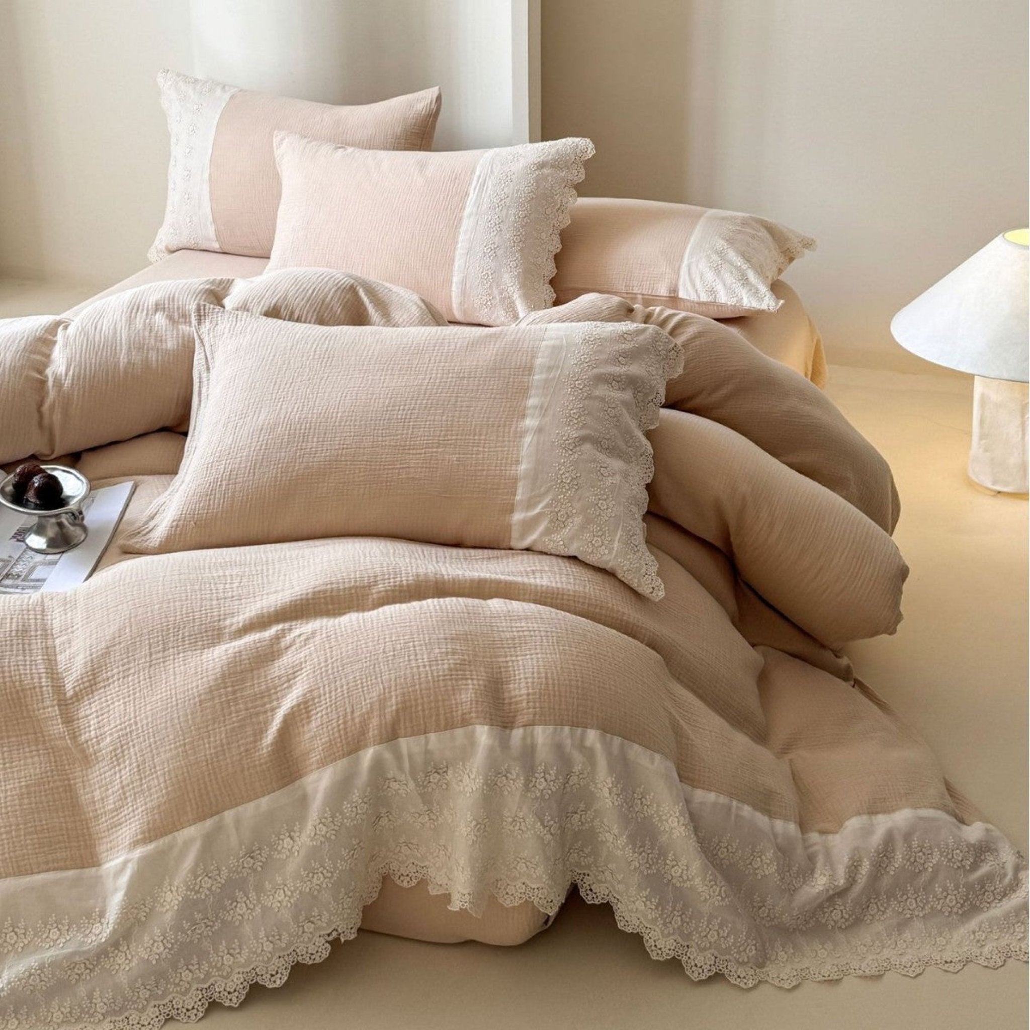 Margaux Lace Double Gauze Bedding Set / Pastel Pink - Ever Lasting