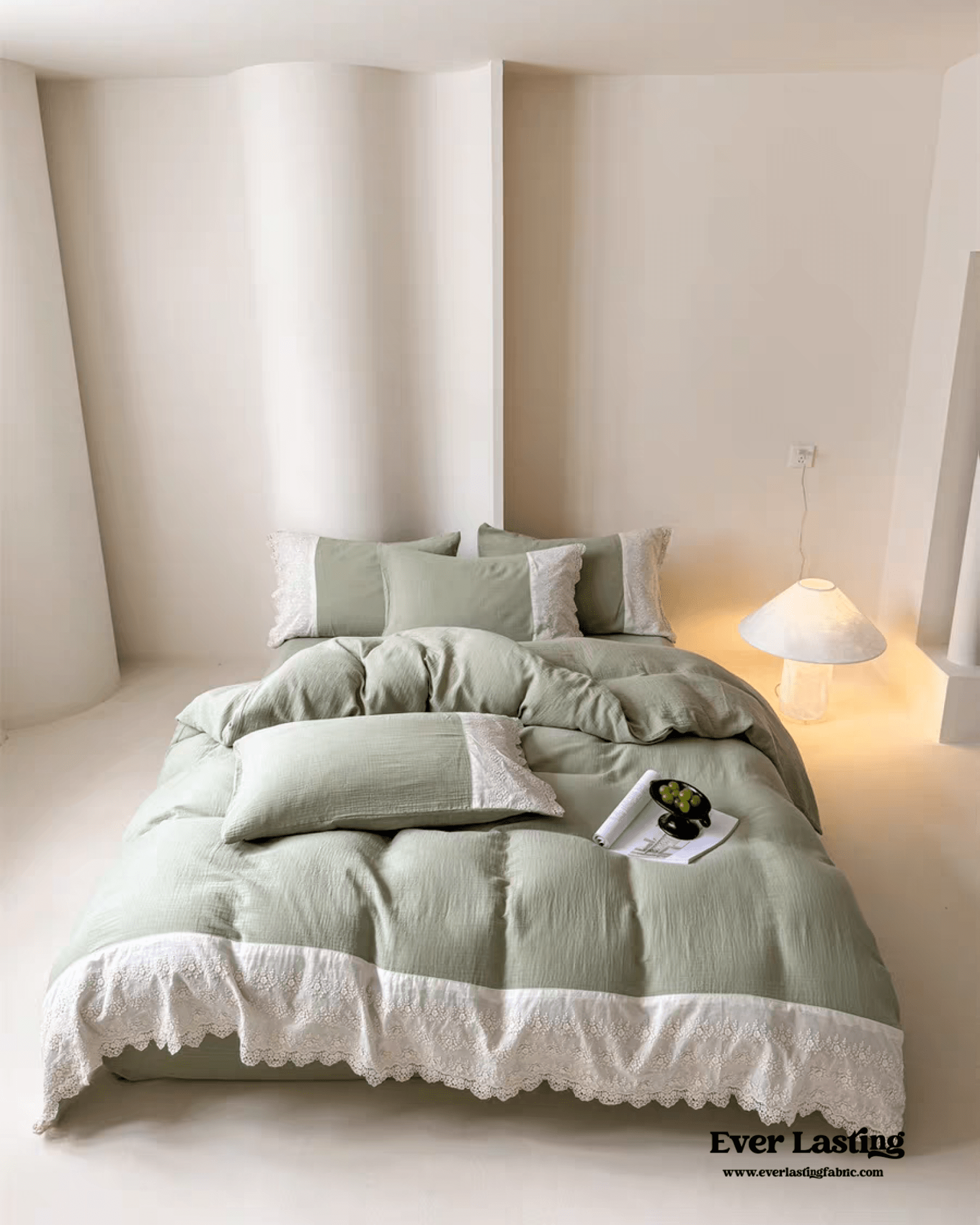 Margaux Lace Double Gauze Bedding Set / Sage Green - Ever Lasting