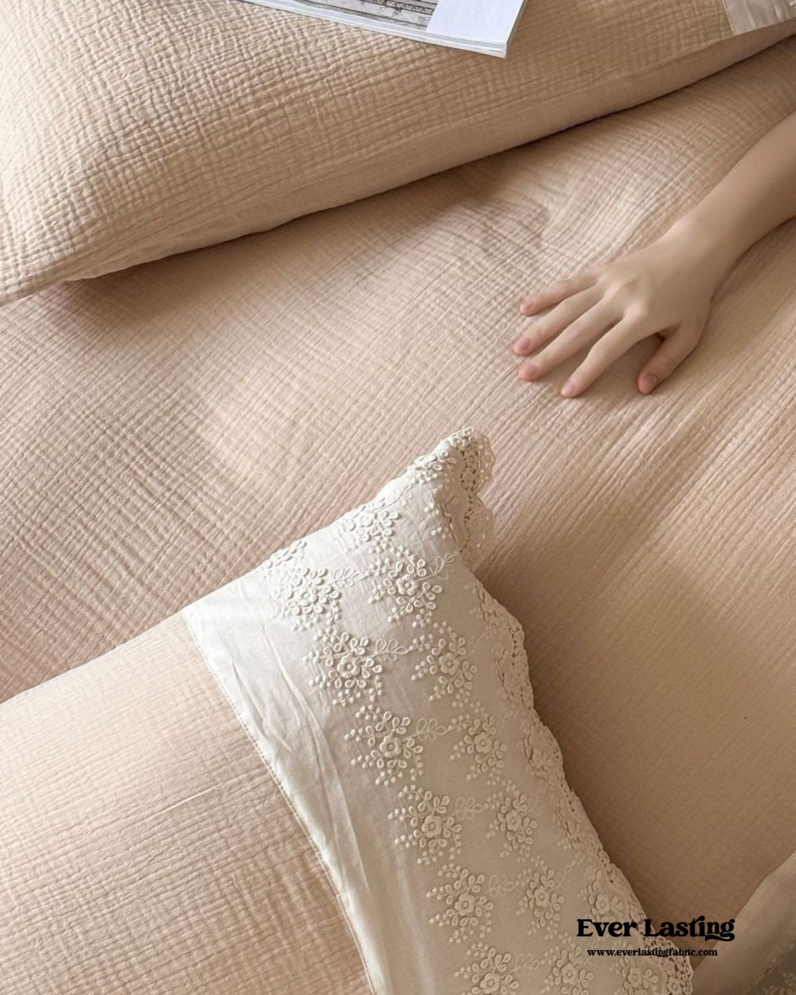 Margaux Lace Double Gauze Bedding Set / Sage Green - Ever Lasting