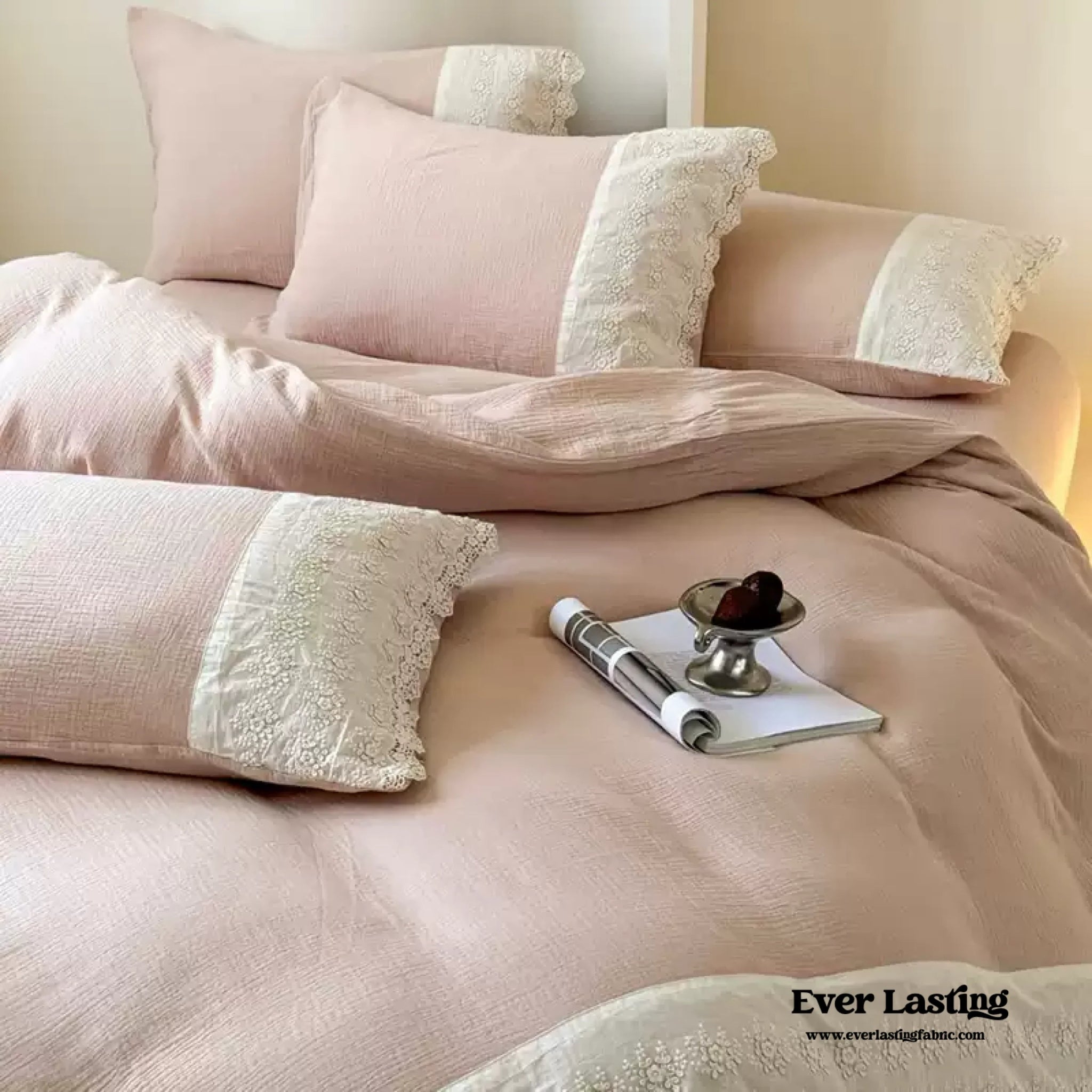 Margaux Lace Double Gauze Bedding Set / Sage Green - Ever Lasting