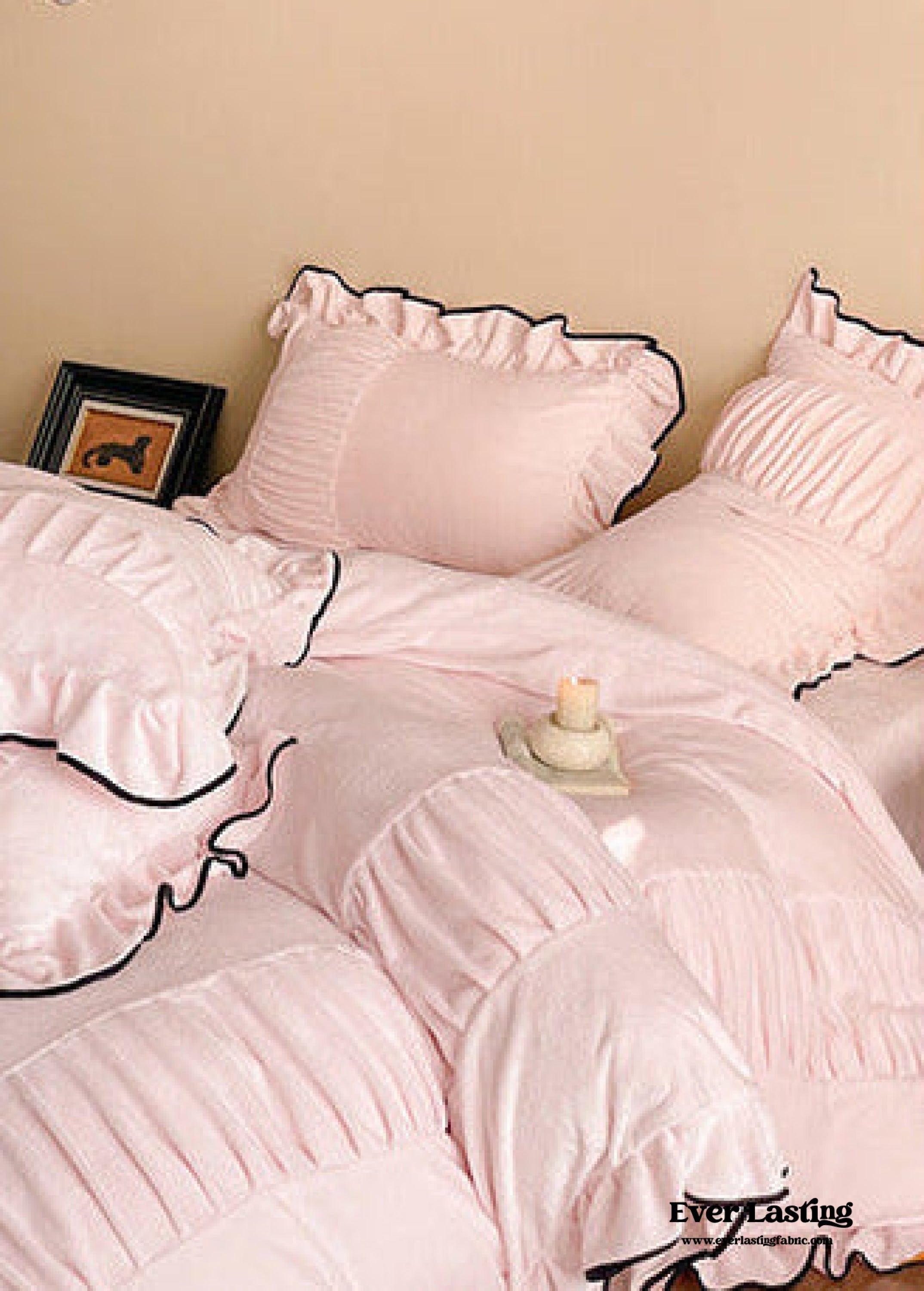 - Ever Lasting - Marigold Velvet Pleated Lace Bedding Set / Beige - Bedding Set - Ever Lasting