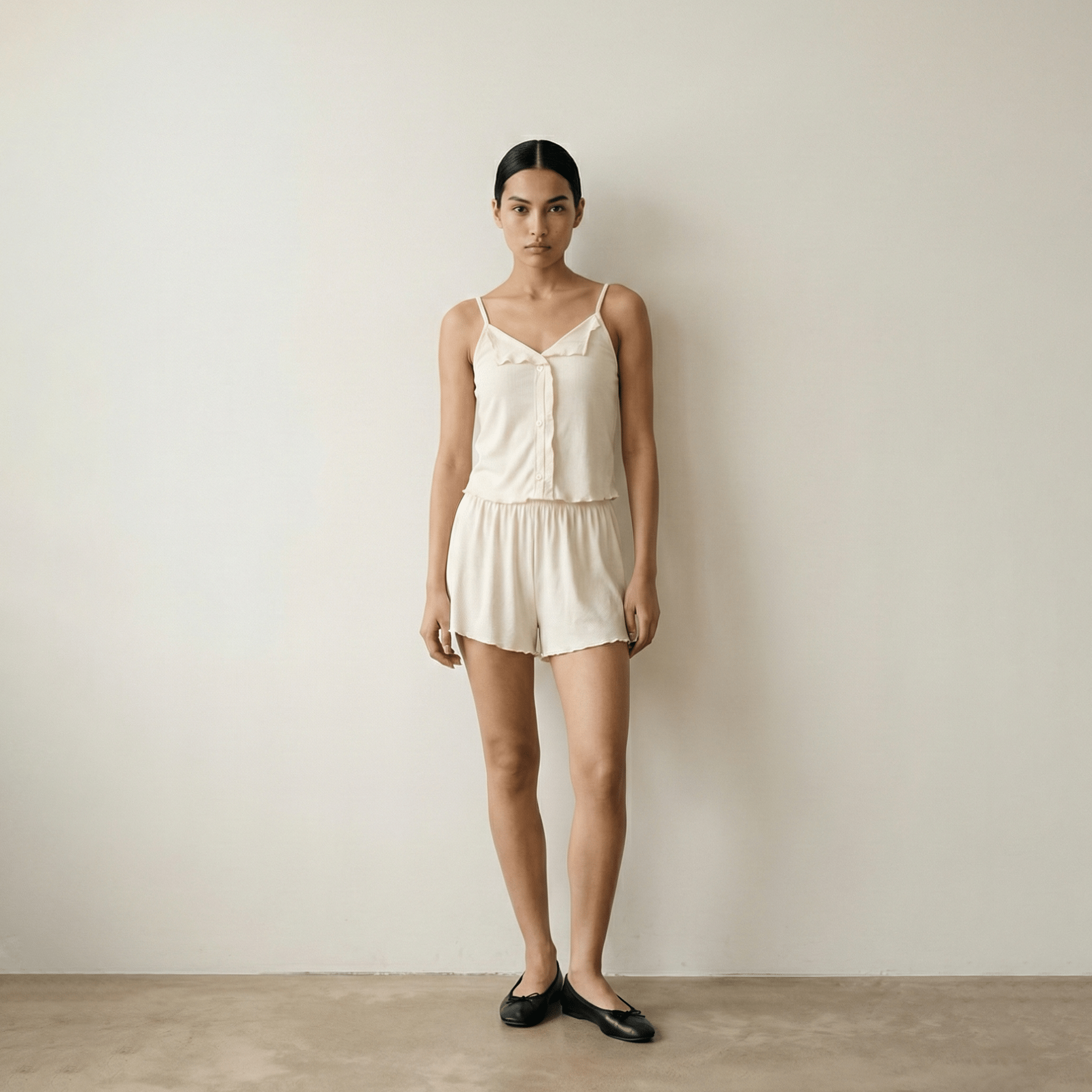 - Ever Lasting - Marlowe Sling V - Neck Pajama Set / White - Pajamas - Ever Lasting